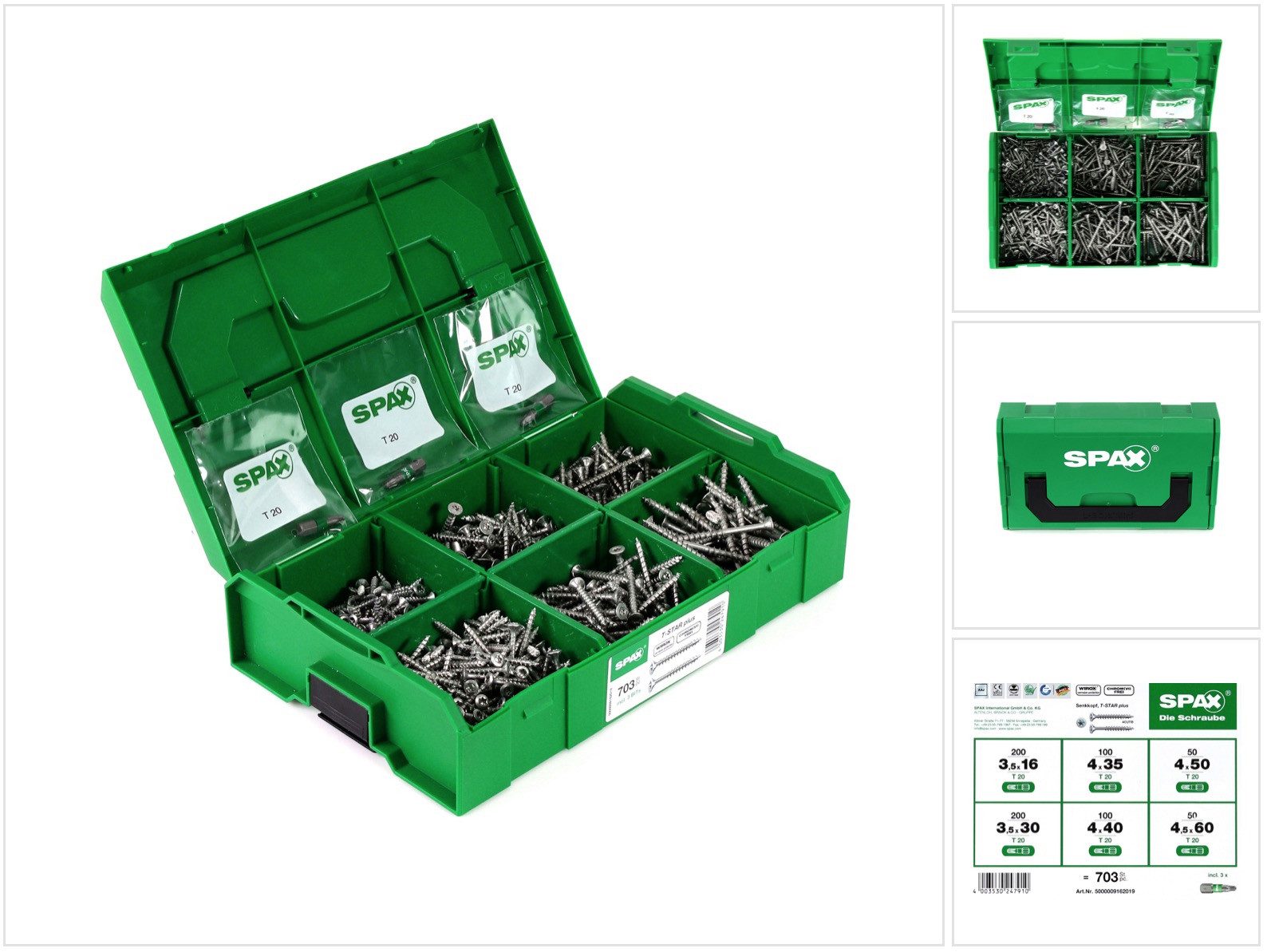 SPAX Schrauben-Set Montagekoffer T-STAR Plus Schraubenset 703 tlg. mit 6 Abmessungen WIR