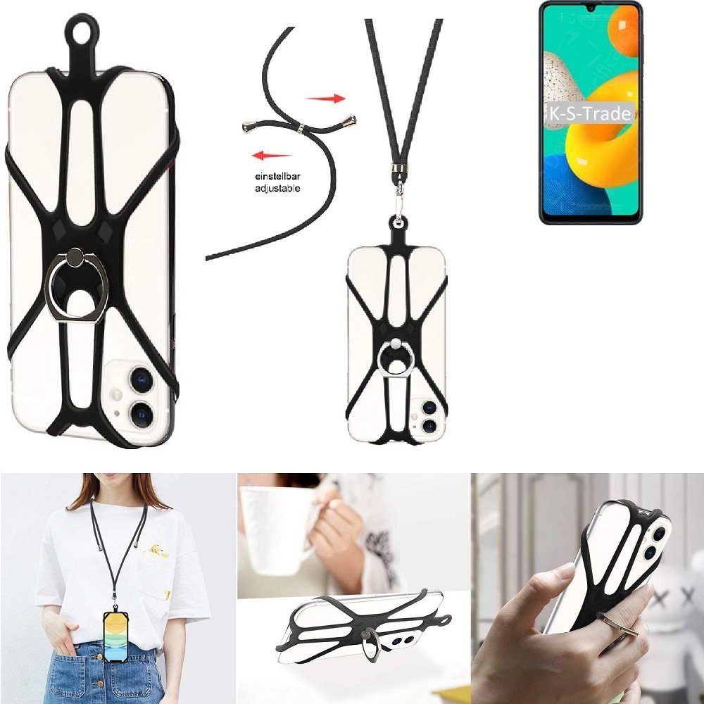K-S-Trade Handyhülle für Samsung Galaxy M32, 3in1 Handykette Handyband Handykordel Halsband Smartphone-Ring