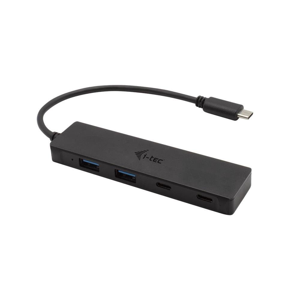 I-TEC USB-Verteiler USB-C Metal HUB 2x USB 3.0 + 2x USB-C, Schwarz mit integriertem USB-C-Kabel