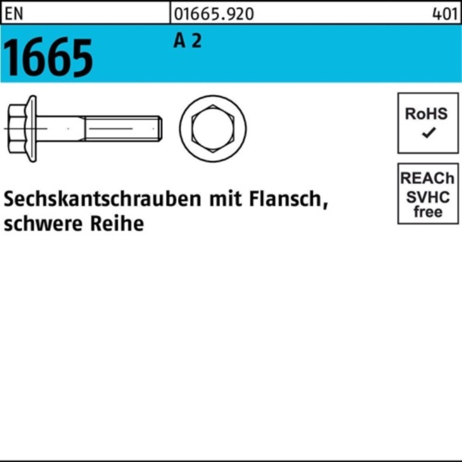 Reyher Sechskantschraube 200er Pack Sechskantschraube EN 1665 Flansch M6x 40 A 2 200 Stück EN