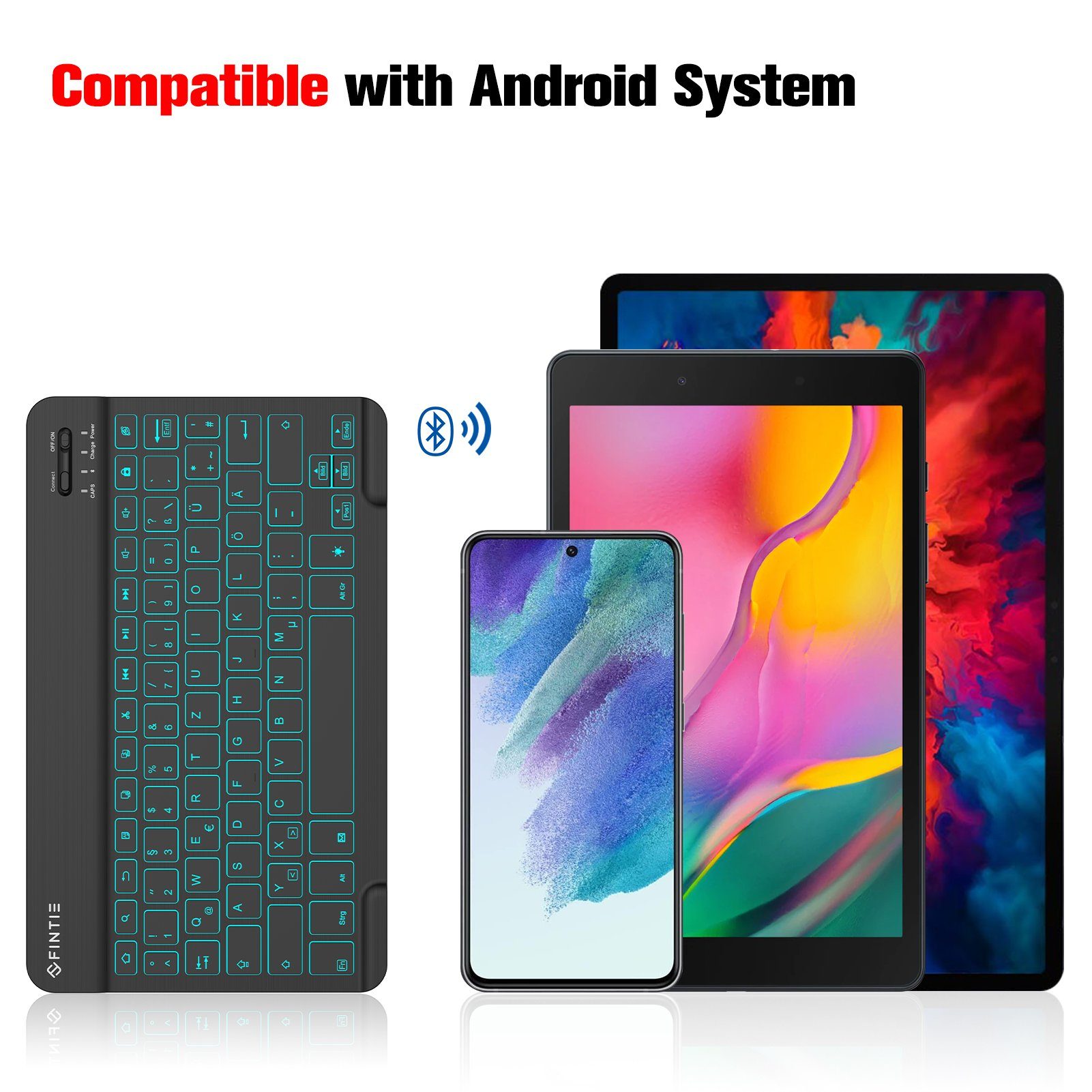 Fintie Farbige Beleuchtete Tastatur(Deutsches Layout QWERTZ) 10‘’ Bluetooth Tablet-Tastatur (für Samsung Galaxy Tab A8/S6 Lite/S8 11, Xiaomi Pad 5, Lenovo P11/M10)