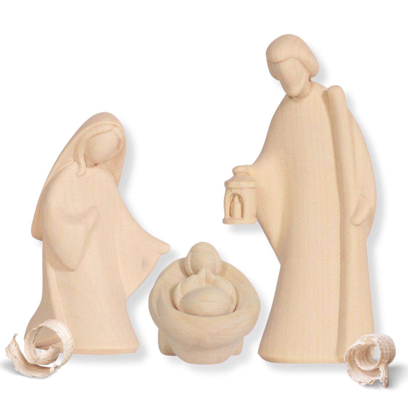 Akantus Krippe Moderne Krippenfiguren aus Holz: Heilige Familie (natur)