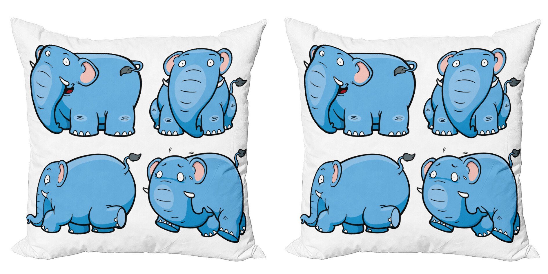 Kissenbezüge Modern Accent Doppelseitiger Digitaldruck, Abakuhaus (2 Stück), Kids Cartoon Elefanten