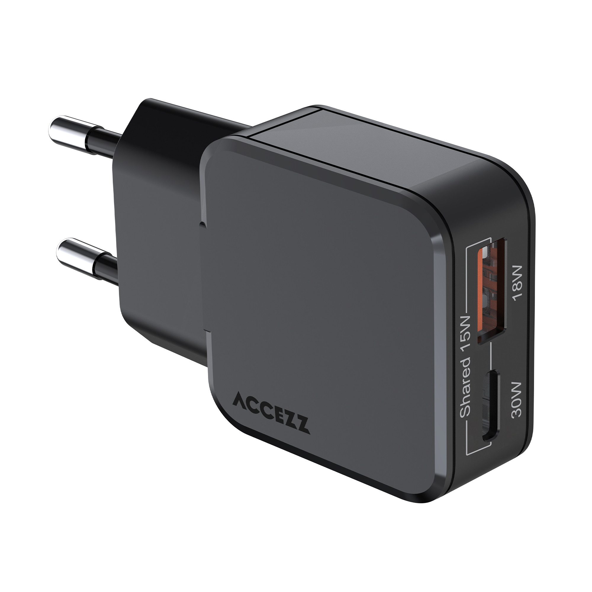 Accezz Accezz Ultra Slim GaN Ladegerät - USB-C + USB-A - 30 W - Schwarz USB-Ladegerät (1-tlg)