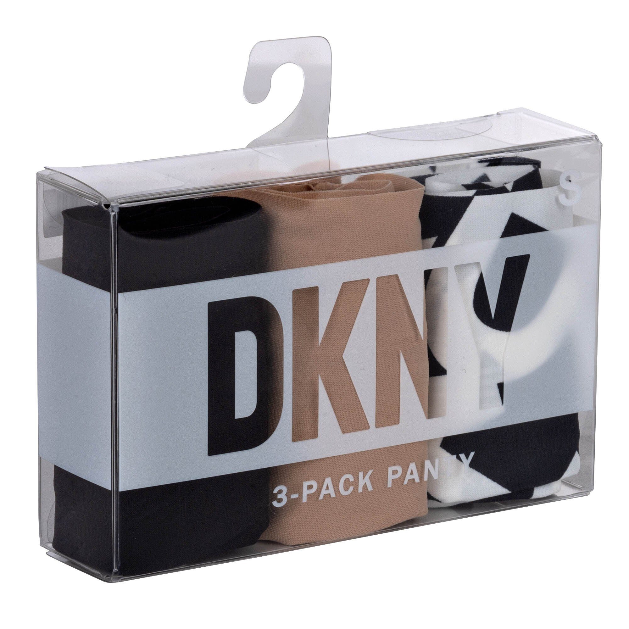 DKNY Panty Damen Hipster, 3er-Pack - Panty, Stretch Schwarz/Beige/Weiß