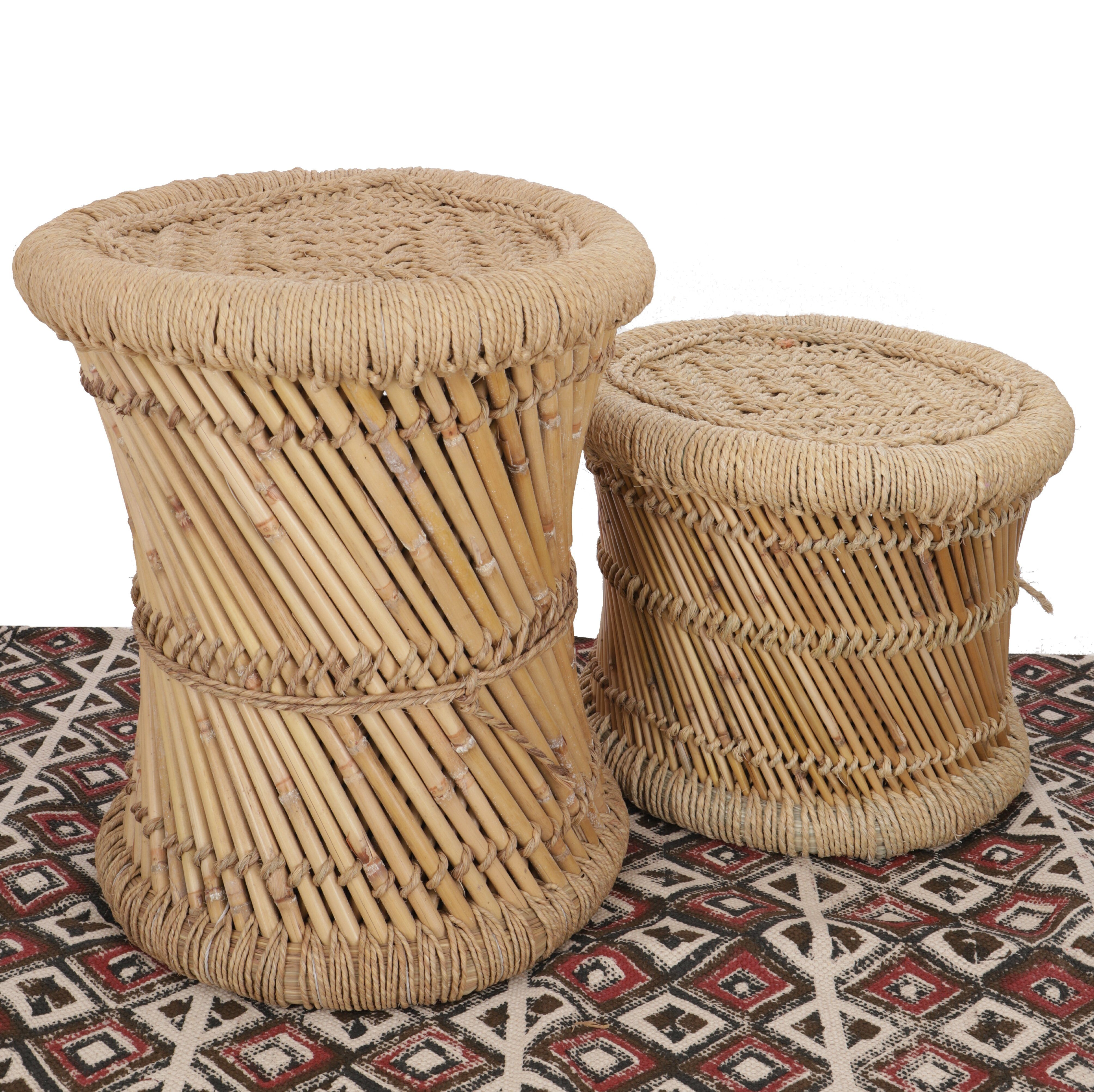 Guru-Shop Stuhl Indischer Bambushocker, Sitzpuff,.. Korbhocker