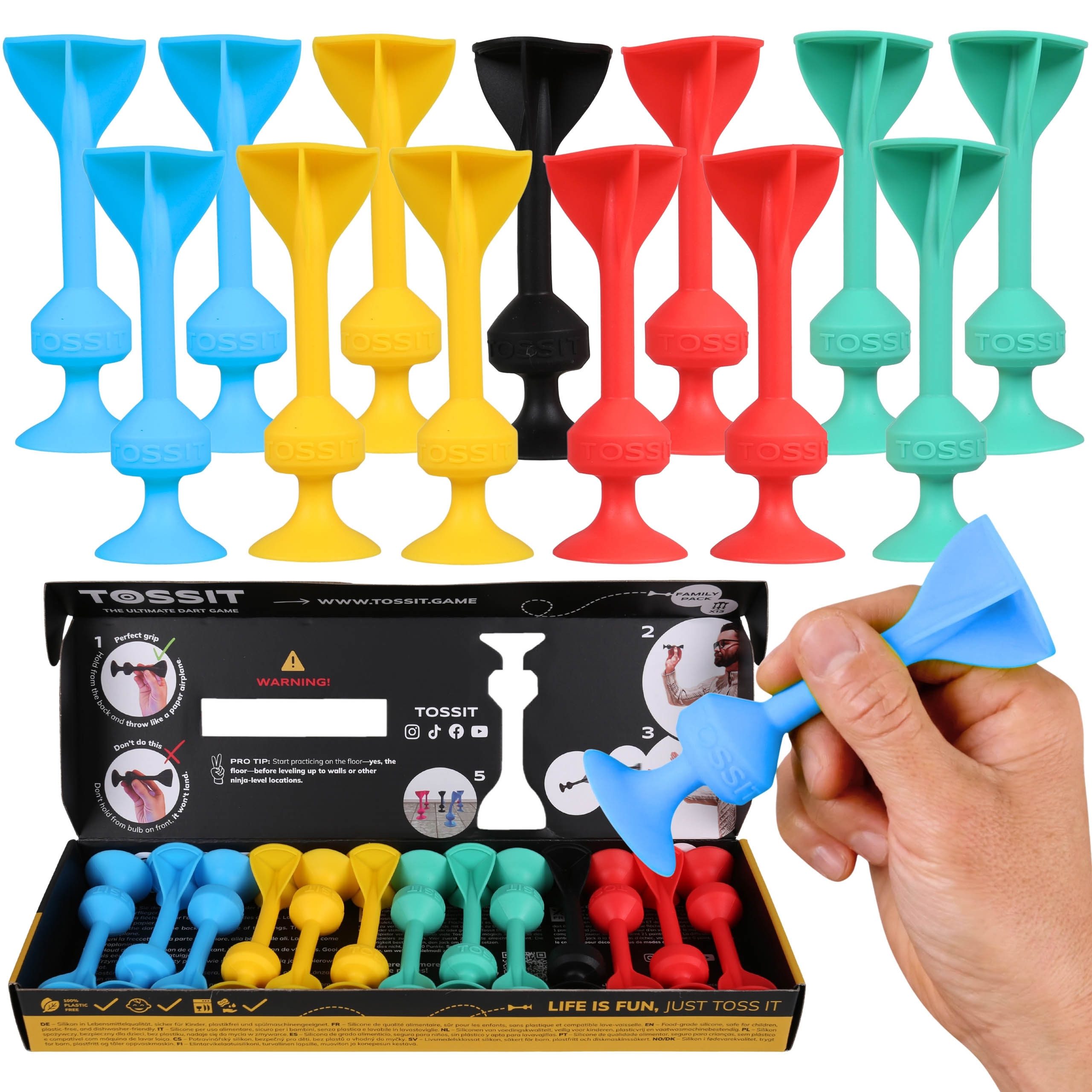 Sarcia.eu Spielesammlung TOSSIT Familienset, Dartspiel mit Silikon-Saugnäpfen, 13 Wurfpfeile