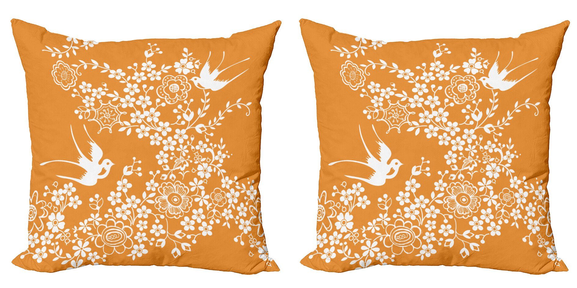 Stück), Japanische Baum-Vogel-Kunst Orange Modern Accent Abakuhaus Doppelseitiger (2 Digitaldruck, Kissenbezüge