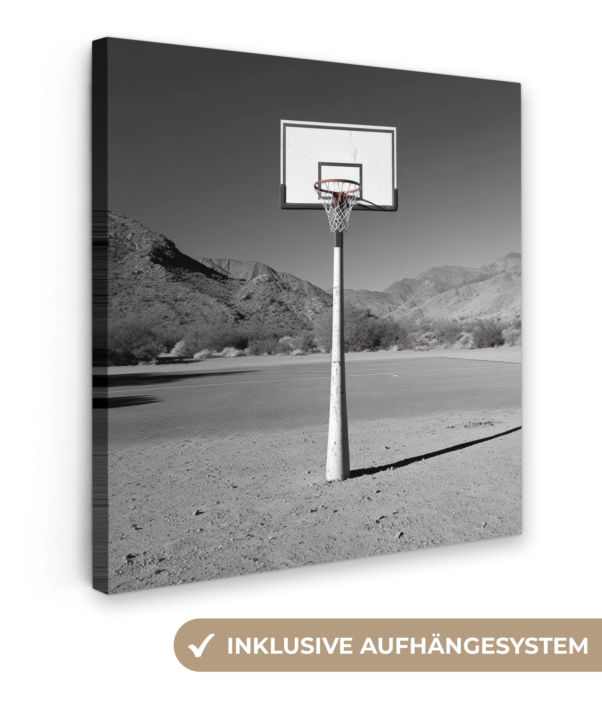 Leinwandbild Basketballstange - Landschaft - Sand - Weiß