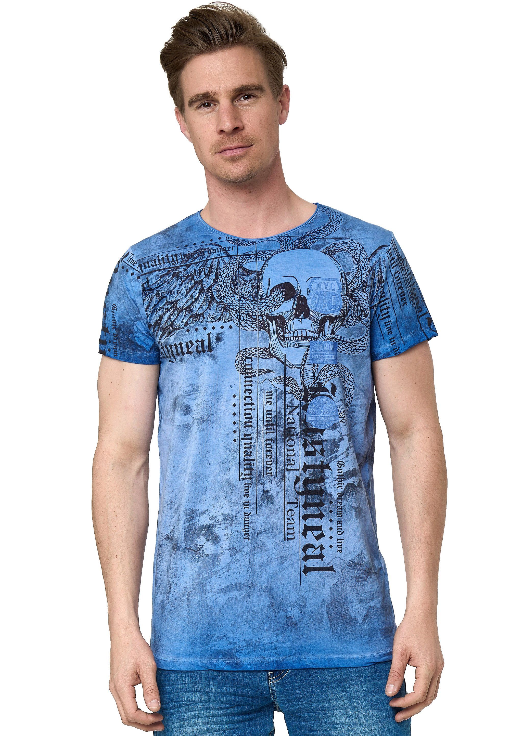 Neal Allover-Print T-Shirt mit blau coolem Rusty