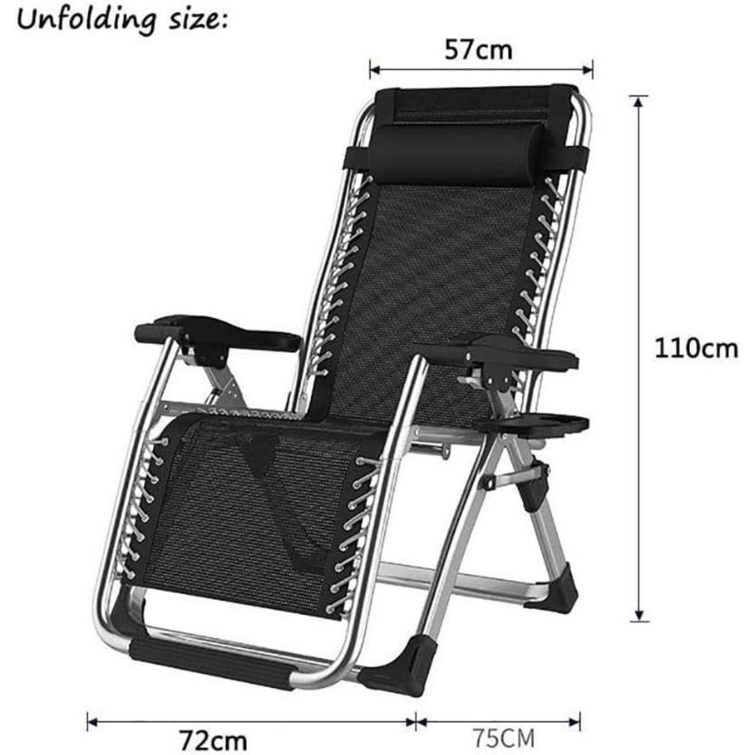 DQCHAIR Gartenliege Sonnenliege Klappbar Liegestuhl 200kg Schwarz inkl. Kissen