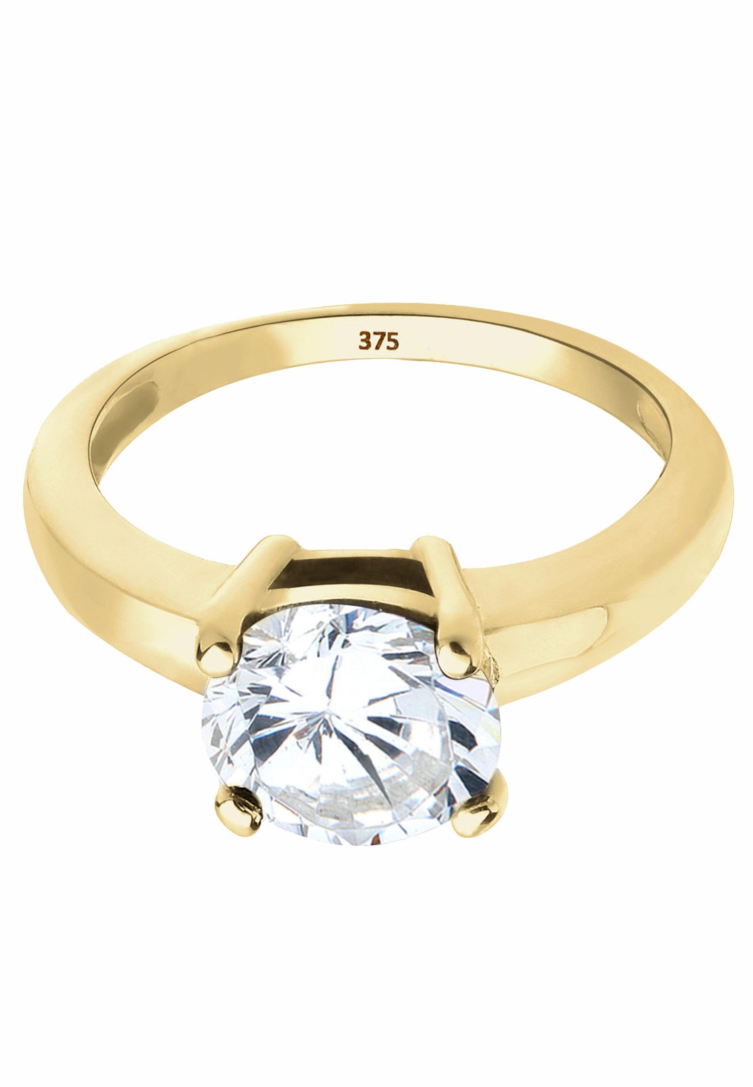 Elli Premium Fingerring Solitär Zirkonia Weiß 375 Gelbgold