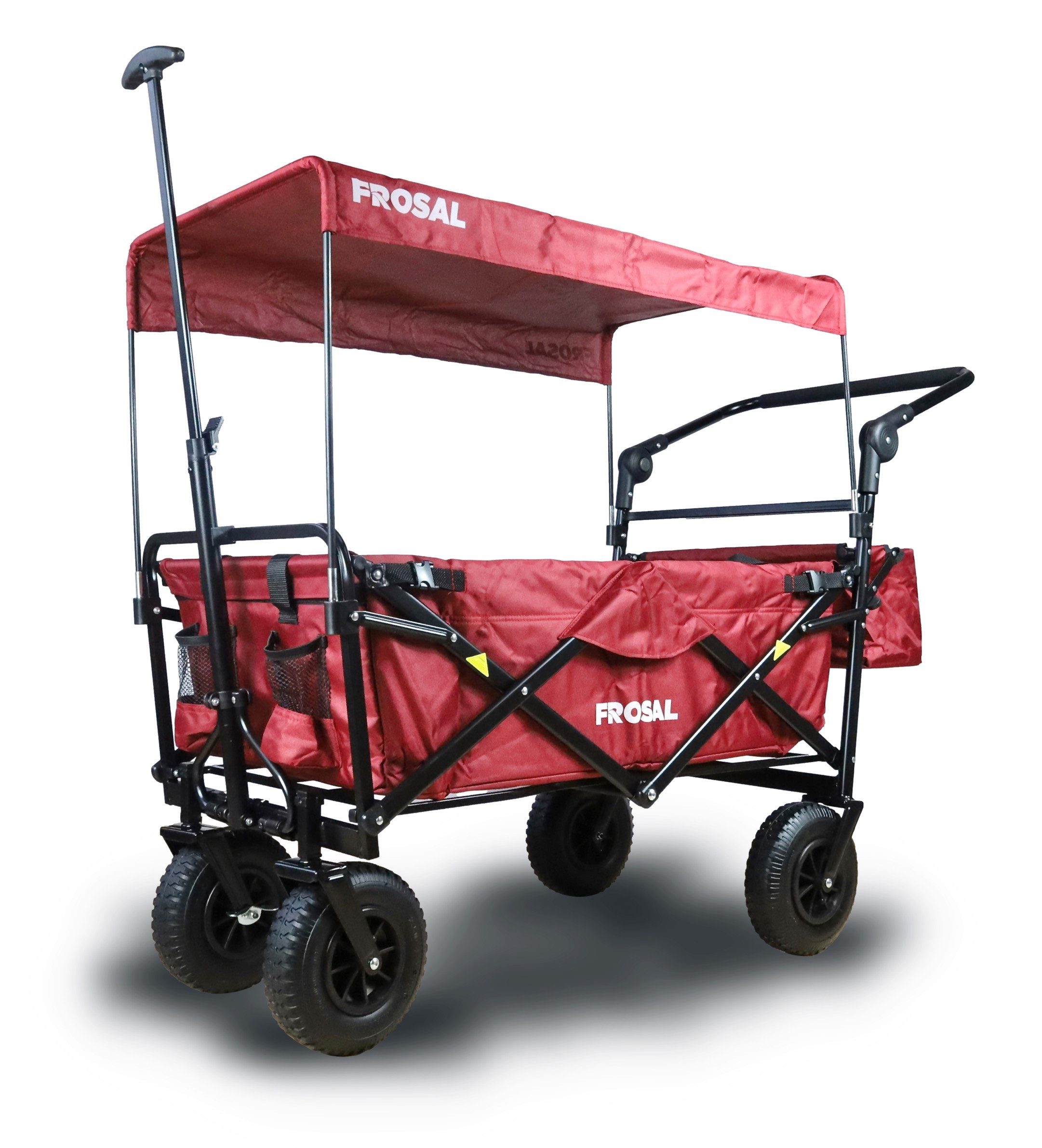 Frosal Bollerwagen Nick PRO rot faltbar mit Schiebegriff Dach & Bremse, rot faltbar
