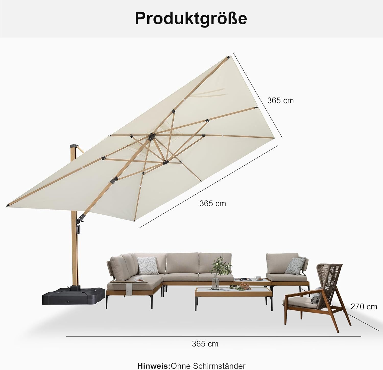 PURPLE LEAF Ampelschirm Großer windfester quadratischer günstig online kaufen