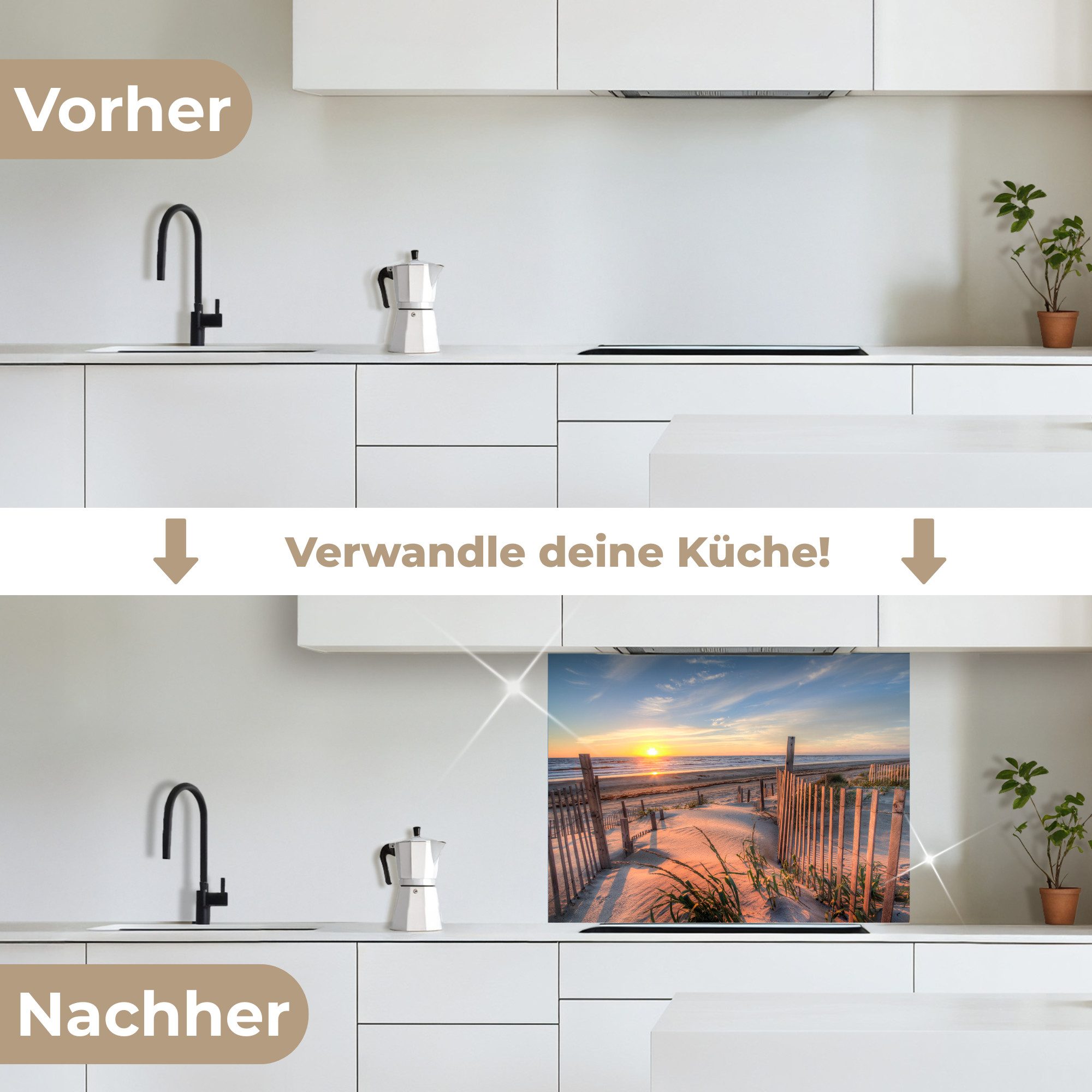 KitchenYeah Küchenrückwand selbstklebend Strand - Meer - Düne - Sonnenuntergang - Landschaft, (1-tlg), Spritzschutz, Küche, Rückwand, Küchenwand, Küchenfront, 8 – Bild 3 von 5