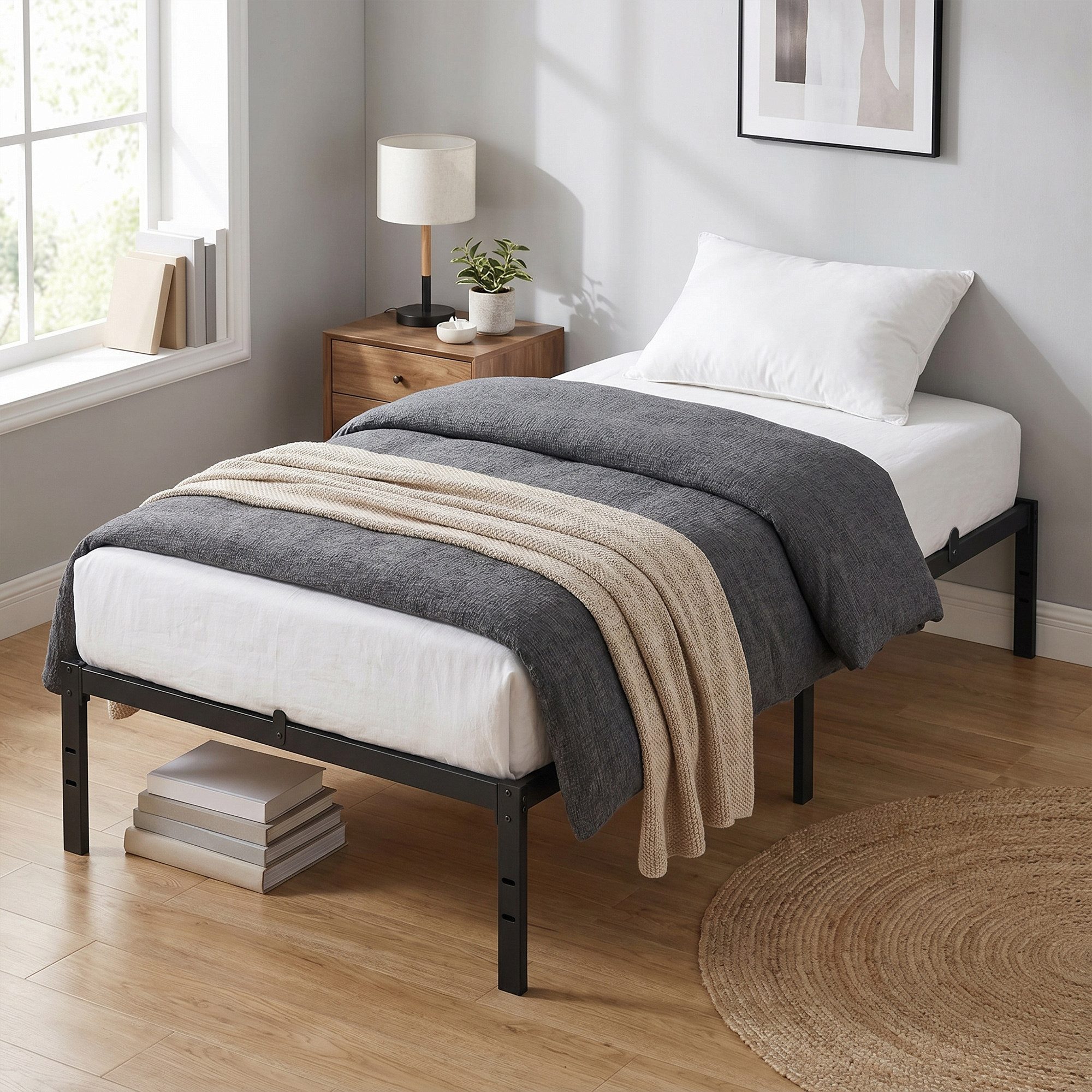 VASAGLE Bettgestell Doppelbettgestell Metallbett (90 x 200 cm, 35.6 cm H, geräuscharm), 90 x 200 cm, einfacher Aufbau, modern, Bett, Bettrahmen, Gästebett
