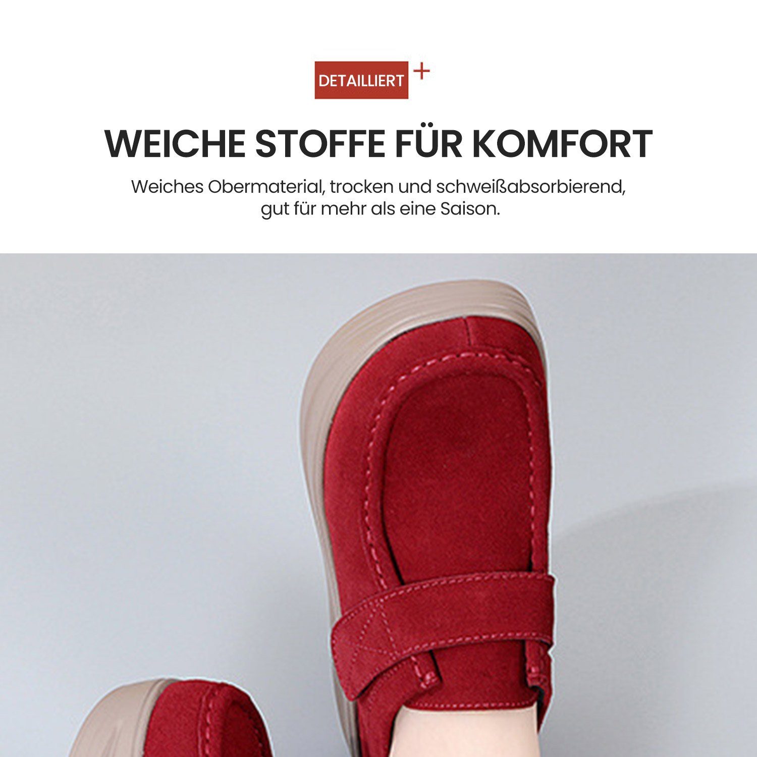 Damen Plateauschuhe Mit Klettverschluss Daisred Wedge-Sneaker Loafer Rot