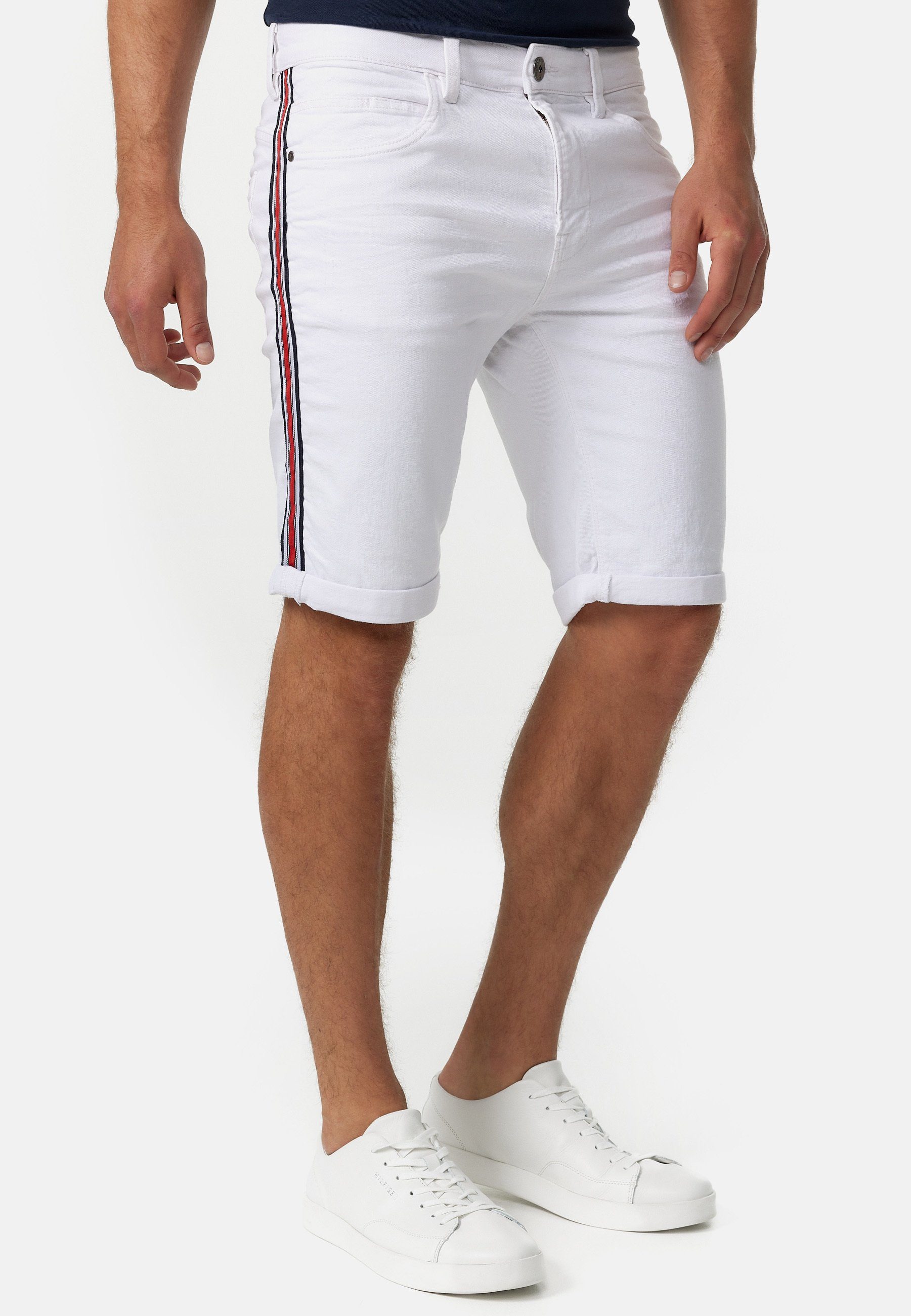 Indicode Jeansshorts Herren Fife Jeans Shorts Herrenshorts mit seitlichen Kontraststreifen