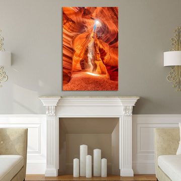 WallSpirit Leinwandbild "Sonnenstrahlen in den Canyon" - moderner Kunstdruck - XXL Wandbild, Leinwandbild geeignet für alle Wohnbereiche