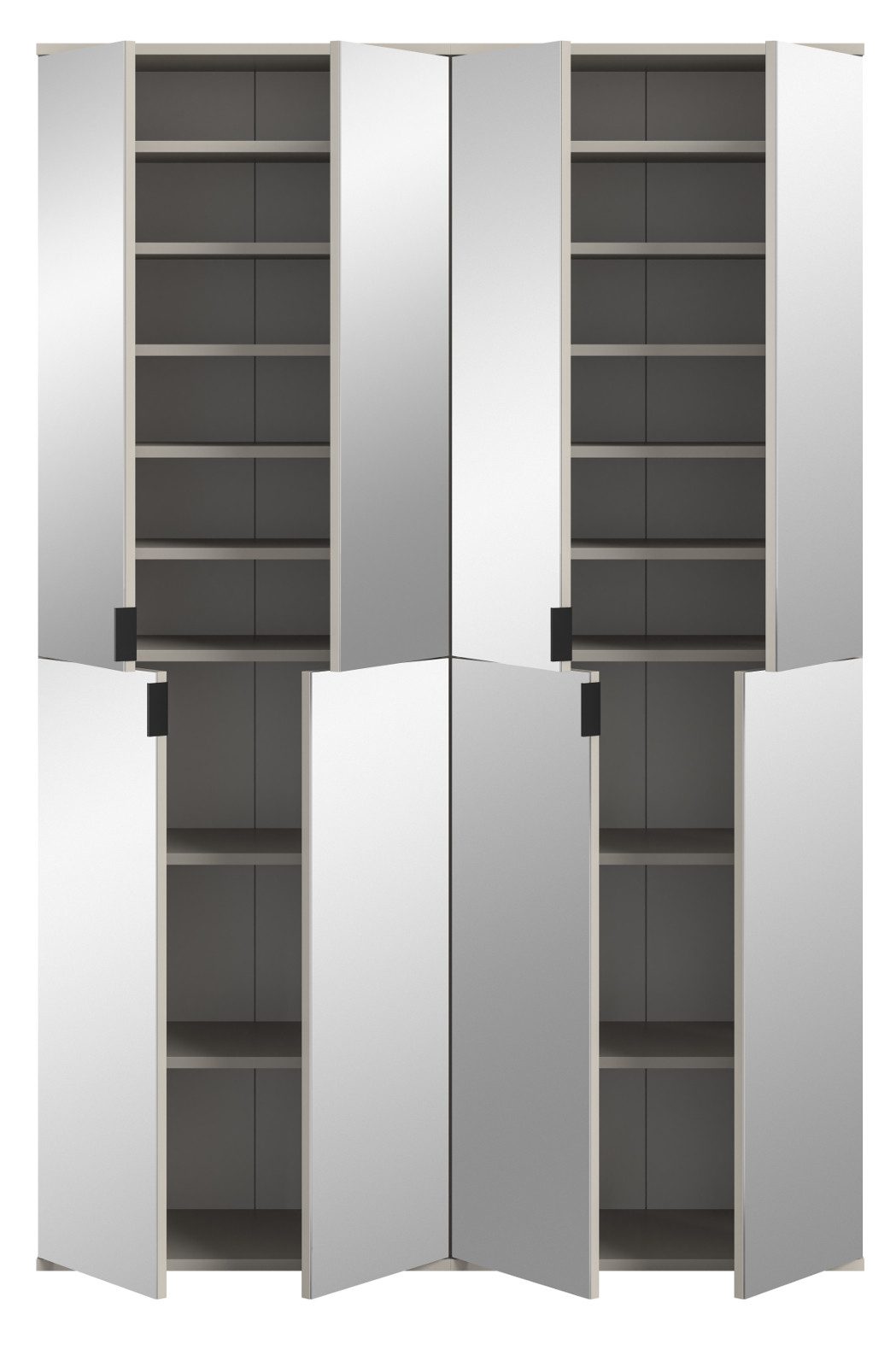 Inn.Furn Garderobenschrank Line-Up (Schuhschrank in Kaschmir / Sand, 8 Spiegeltüren, 122 x 193 cm) variable Inneneinteilung, 2 Kleiderstangen und 14 Einlegeböden