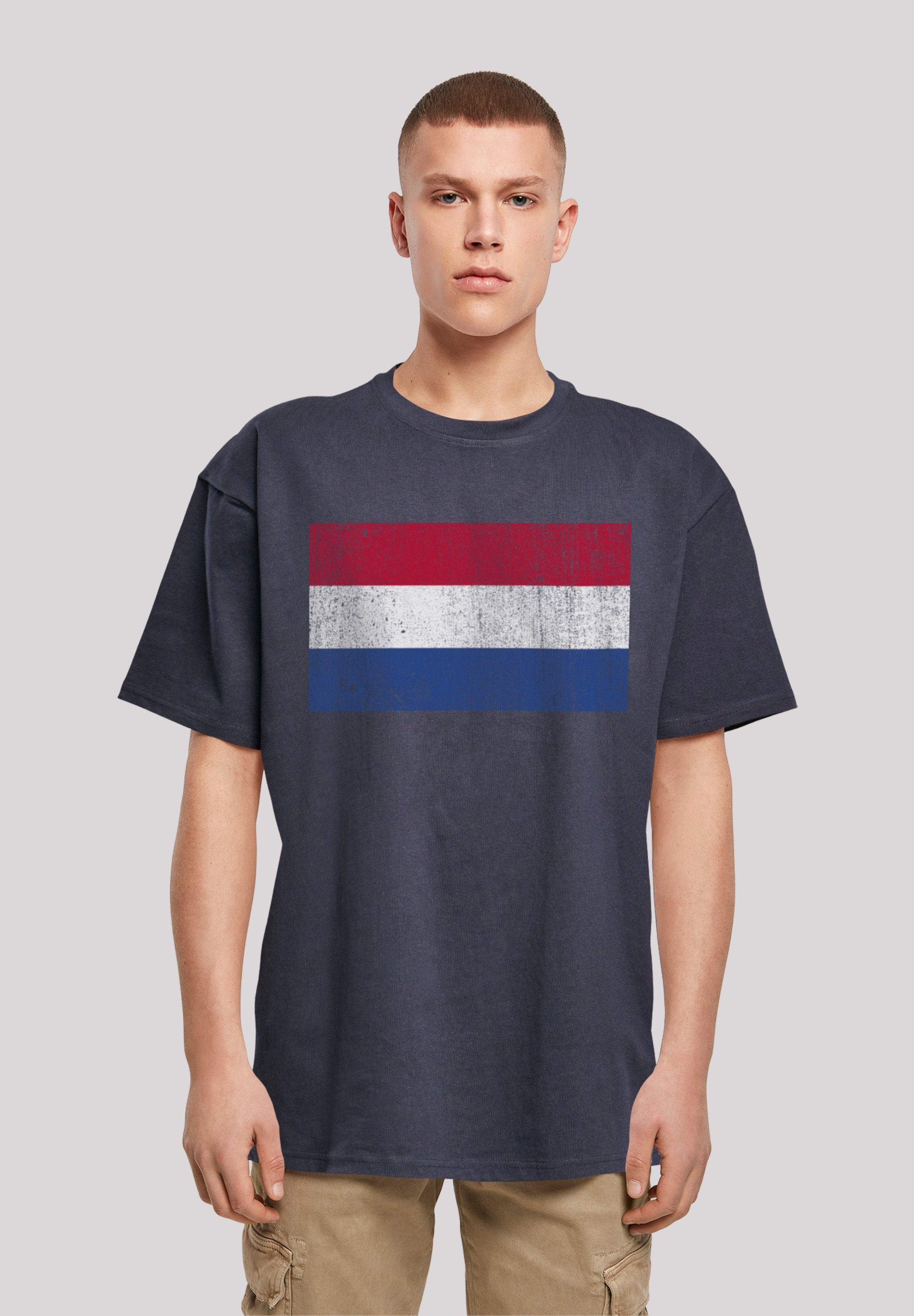 F4NT4STIC T-Shirt Netherlands NIederlande Holland Flagge distressed Print navy