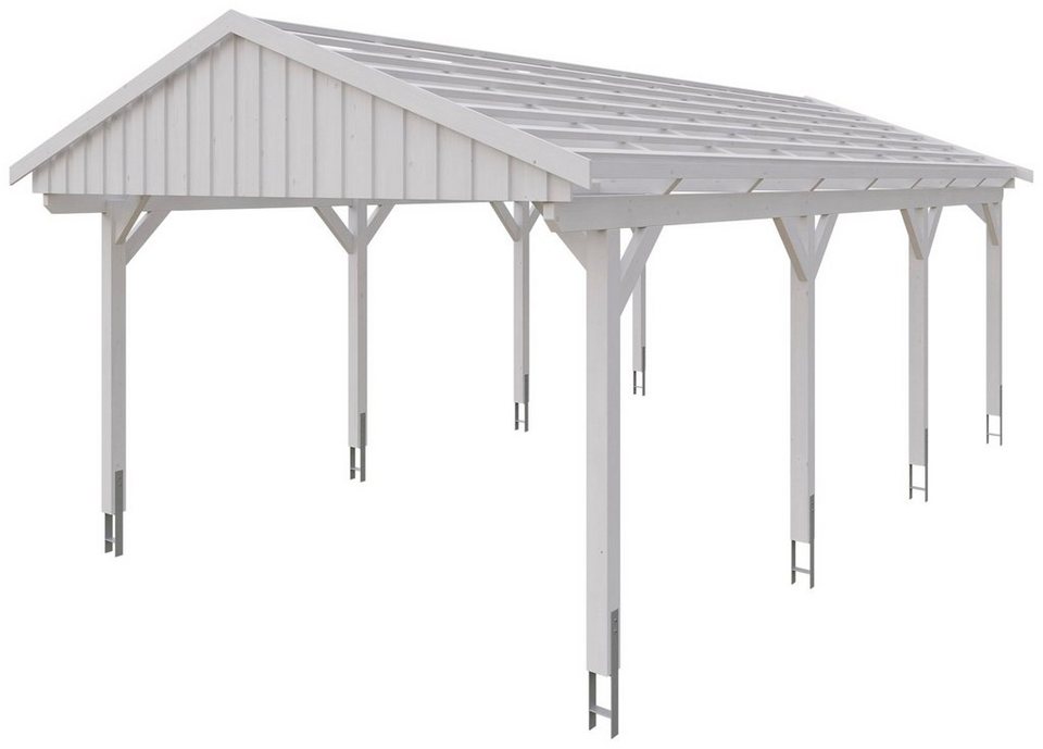 Skanholz Einzelcarport Fichtelberg, BxT: 423x808 cm, 379 cm Einfahrtshöhe,  mit Dachlattung, Satteldach-Carport, farblich behandelt in weiß