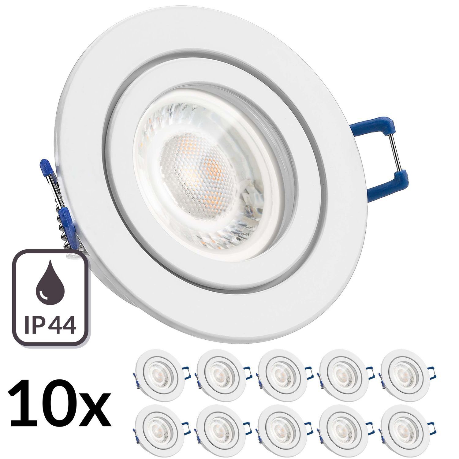 LEDANDO LED Einbaustrahler 10er IP44 LED Einbaustrahler Set extra flach in weiß mit 5W Leuchtmitt