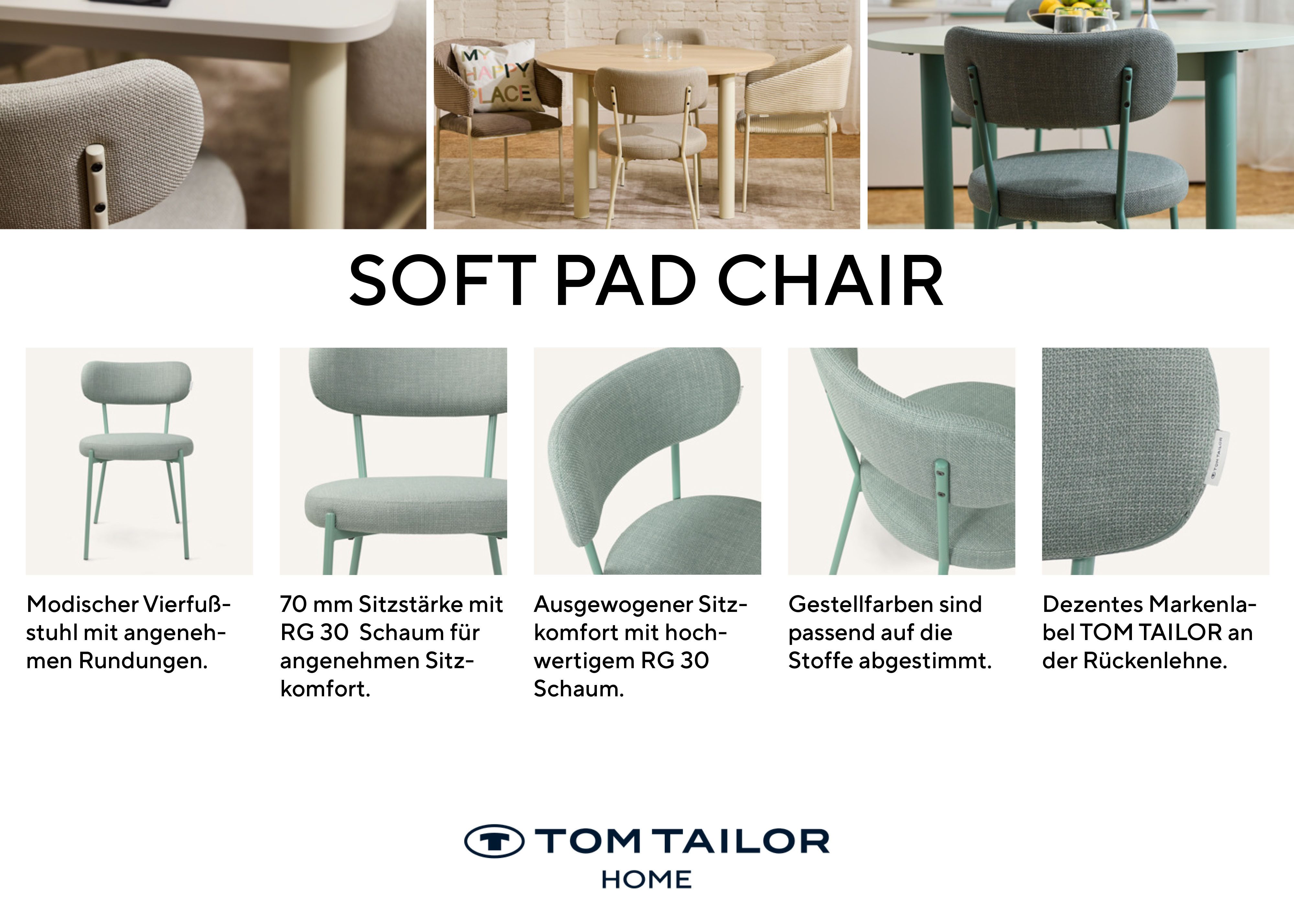 TOM TAILOR HOME 4-Fußstuhl SOFT PAD CHAIR (Set, 2 St), Esszimmerstuhl, 4-Fußgestell, mit Rückenausschnitt – Bild 4 von 5