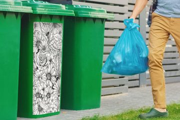 MuchoWow Wandsticker Eine schwarz-weiße florale Illustration (1 St), Mülleimer-aufkleber, Mülltonne, Sticker, Container, Abfalbehälter