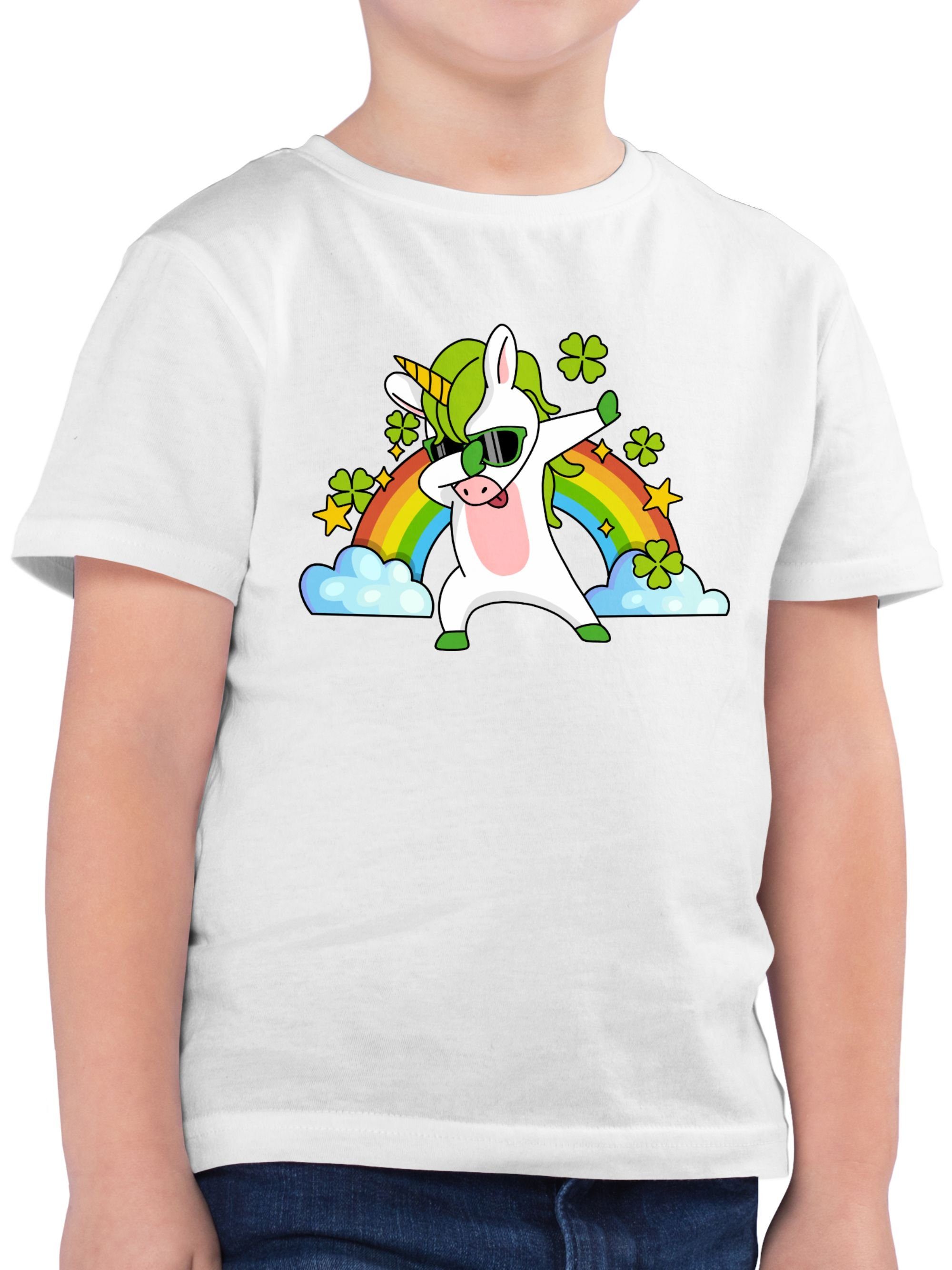 Kinder Kids (Gr. 92 - 146) Shirtracer T-Shirt Dabbendes Einhorn Kleeblatt Regenbogen - Anlässe Kinder - Jungen Kinder T-Shirt Ev