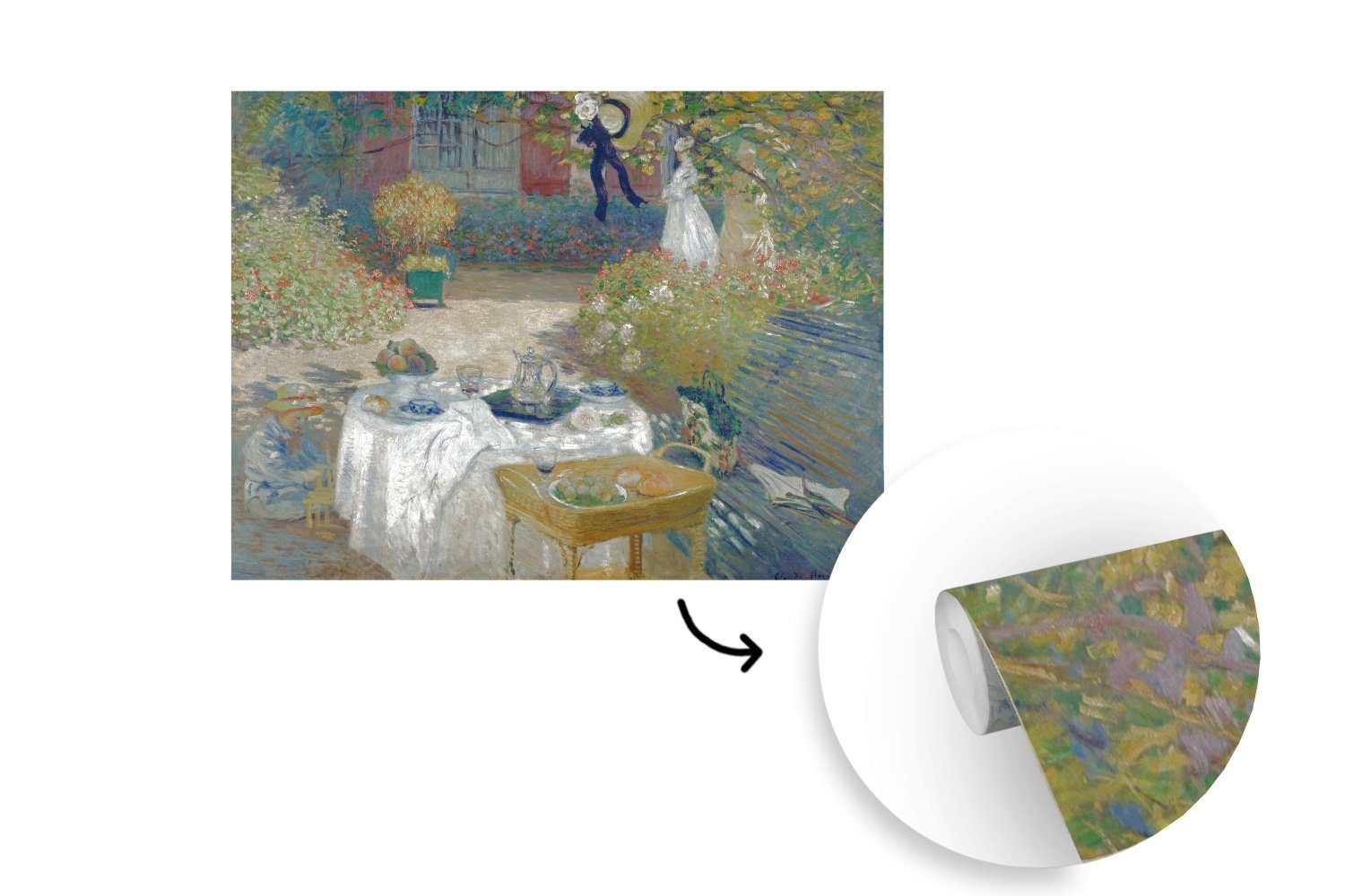 bedruckt, Fototapete - MuchoWow Wohnzimmer, déjeuner St), für Gemälde Tapete Claude (5 von Monet, Wandtapete Montagefertig Le Matt, Vinyl