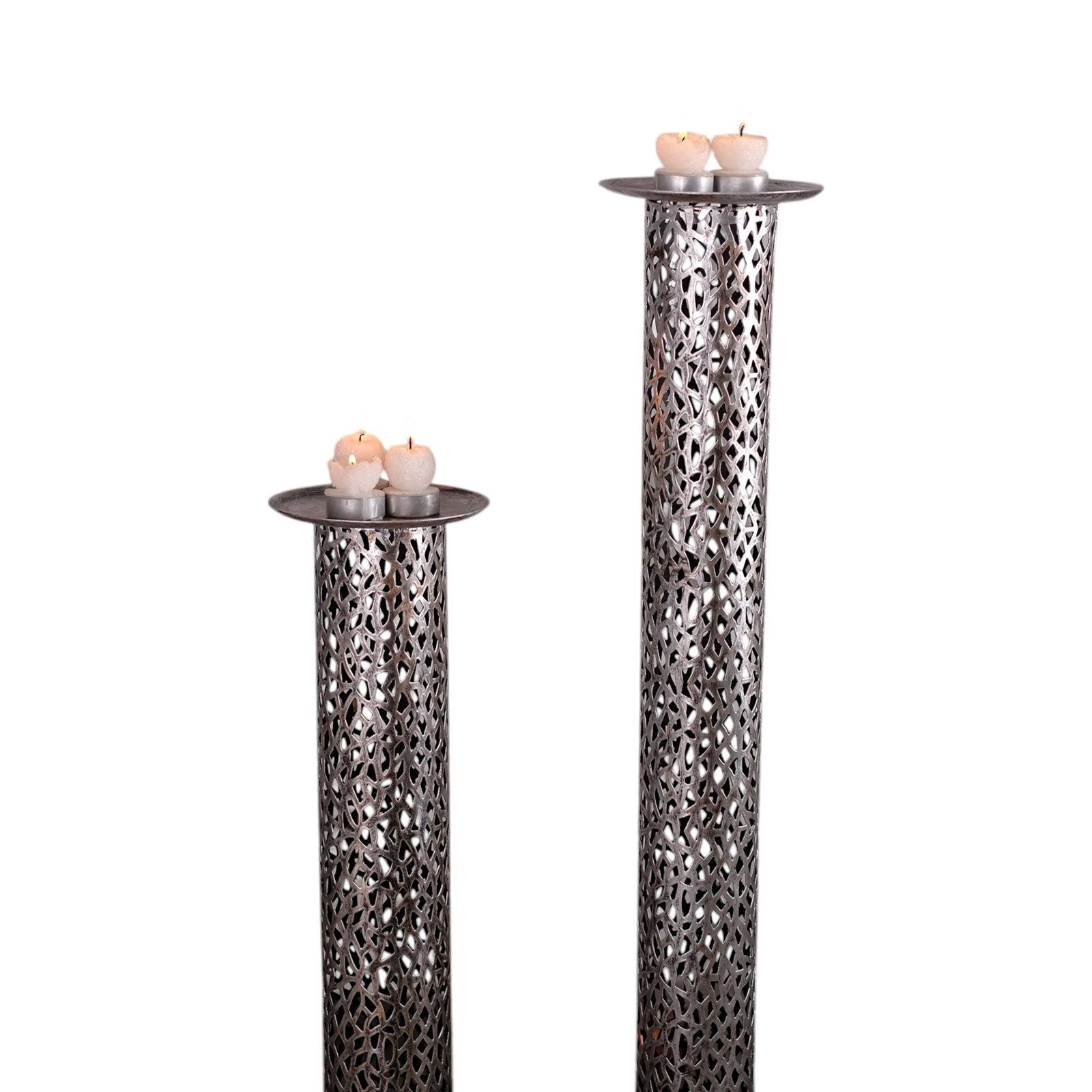 Kerzenständer KERZENSTÄNDER SET "ETERNAL", Metall 80/100 cm, antik-silber