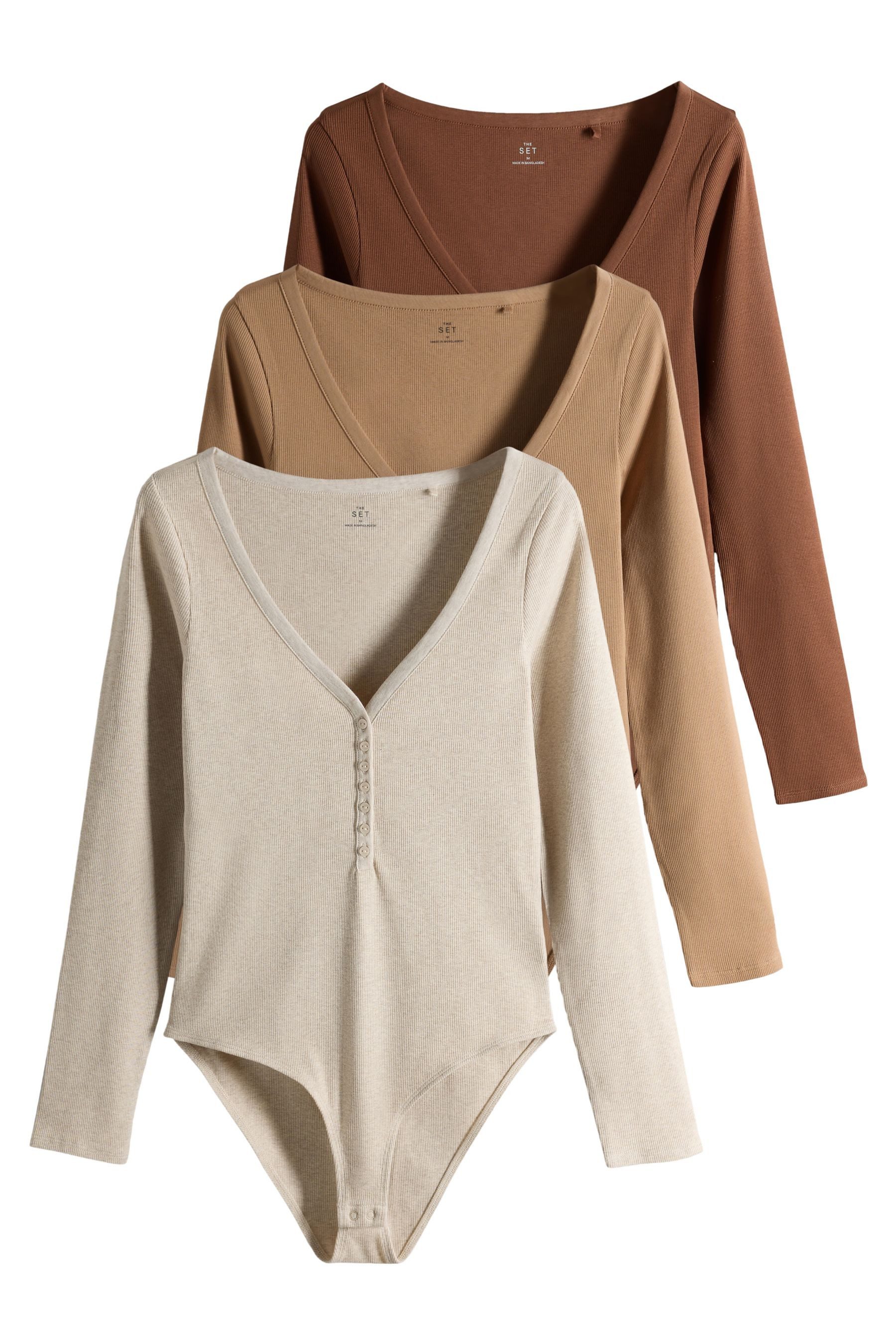 The Set Body The Set gerippte Henley-Bodys mit Knöpfen, (3-tlg)