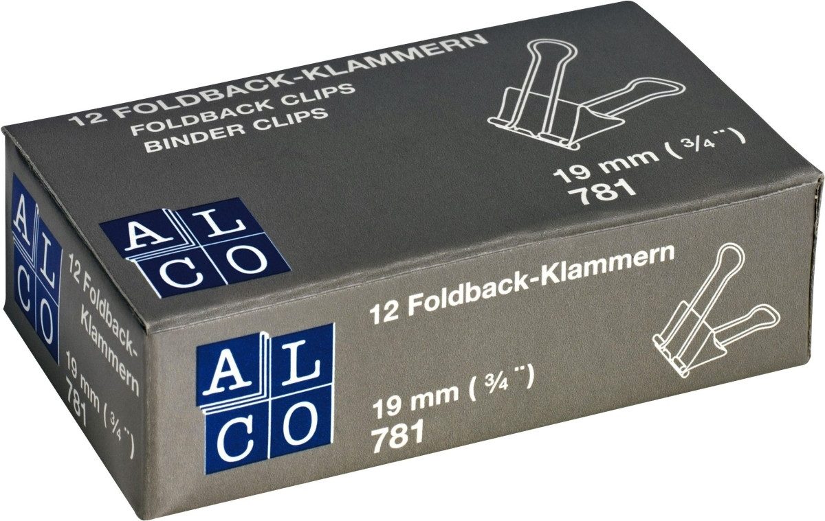 ALCO Büroklammer Foldbackklammer Metall vernickelt 19mm blau VE=12 Stück
