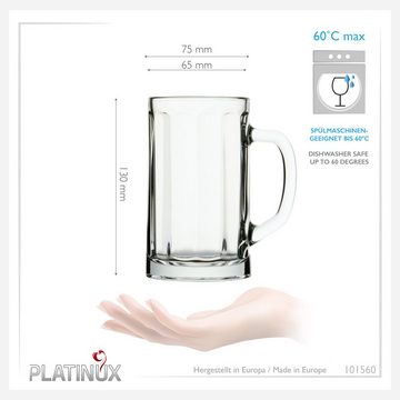 PLATINUX Bierglas Bierseidel mit Henkel, Glas, 300ml (max. 350ml) Bierkrug Maßkrug Bierkrüge Biergläser