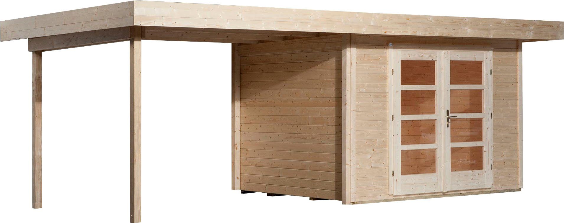 weka Gartenhaus Designhaus 126 Plus, BxT: 645x316 cm, (Set), mit Anbaudach