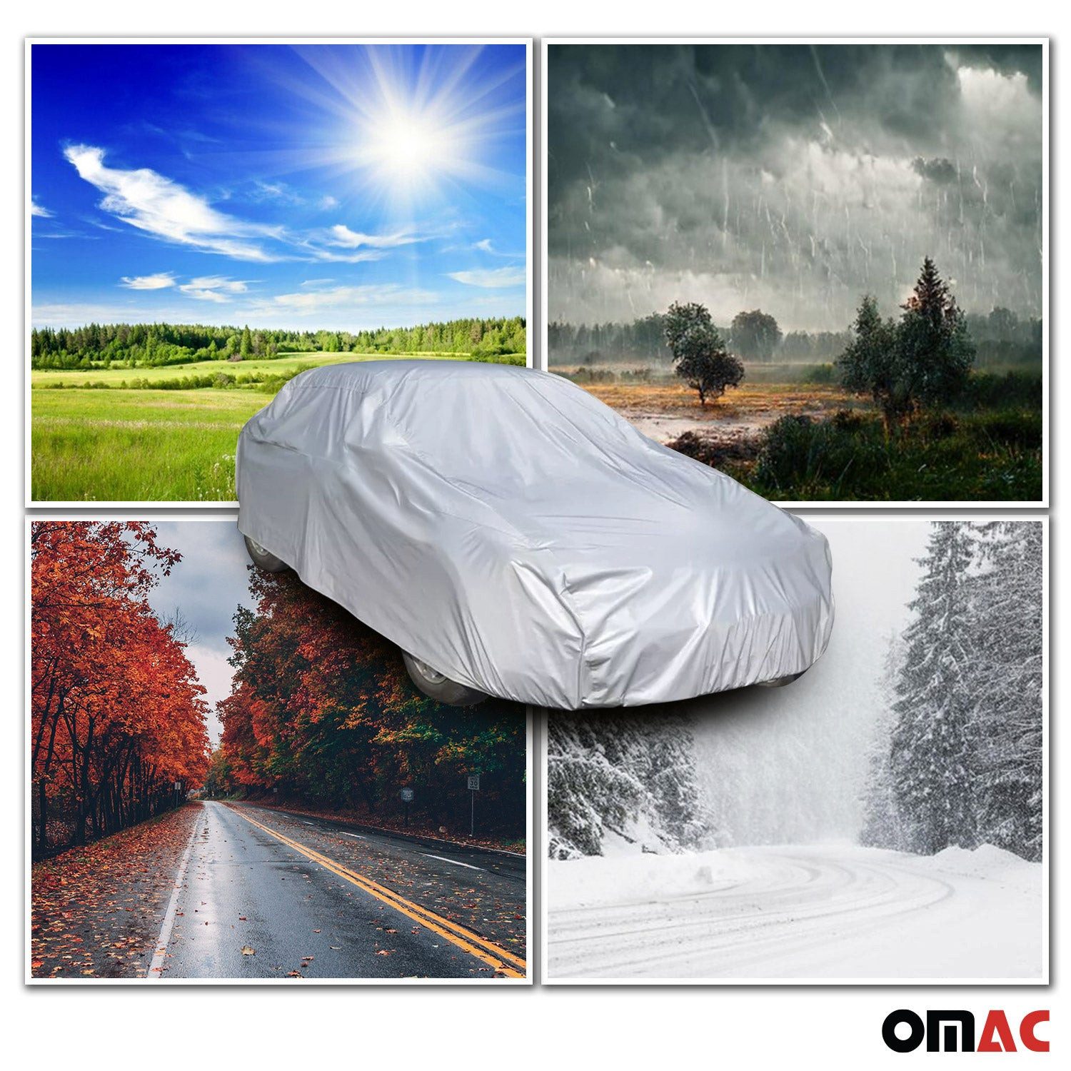 OMAC Car Sunshade, Car Cover, Full Garage, Universal Car Cover, Grey, 460x165x119, 35 x 10 cm, Portable, Elastic Hem, Waterproof, Foldable, UV Resistant