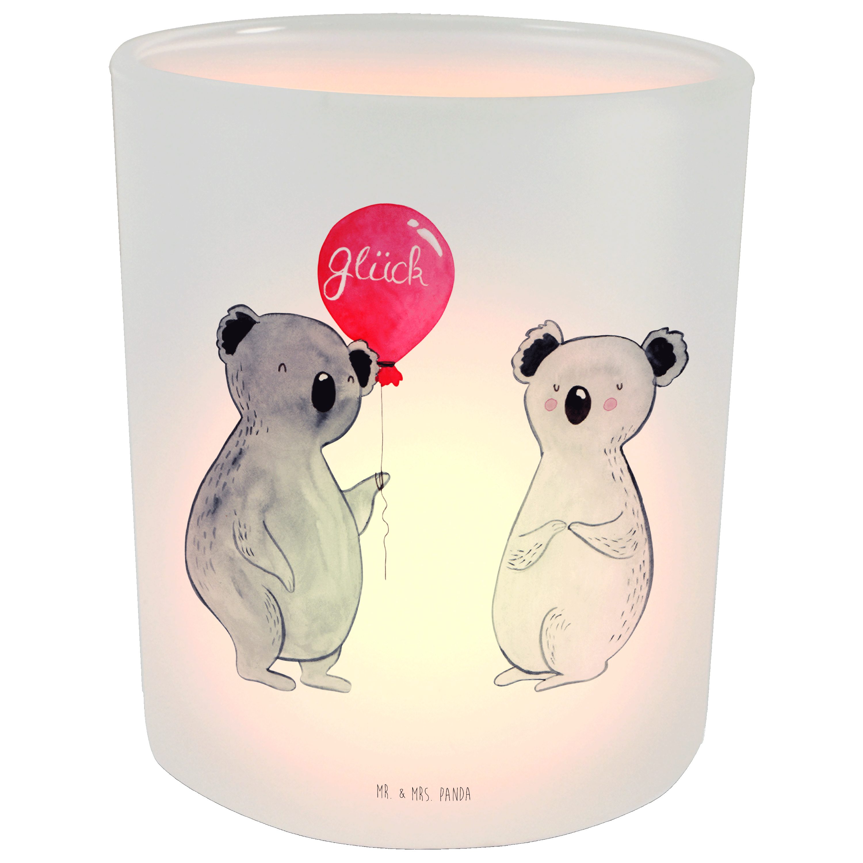 Mr. & Mrs. Panda Windlicht Koala Luftballon - Transparent - Geschenk, Windlicht Glas, Teelichtgl (1 St)