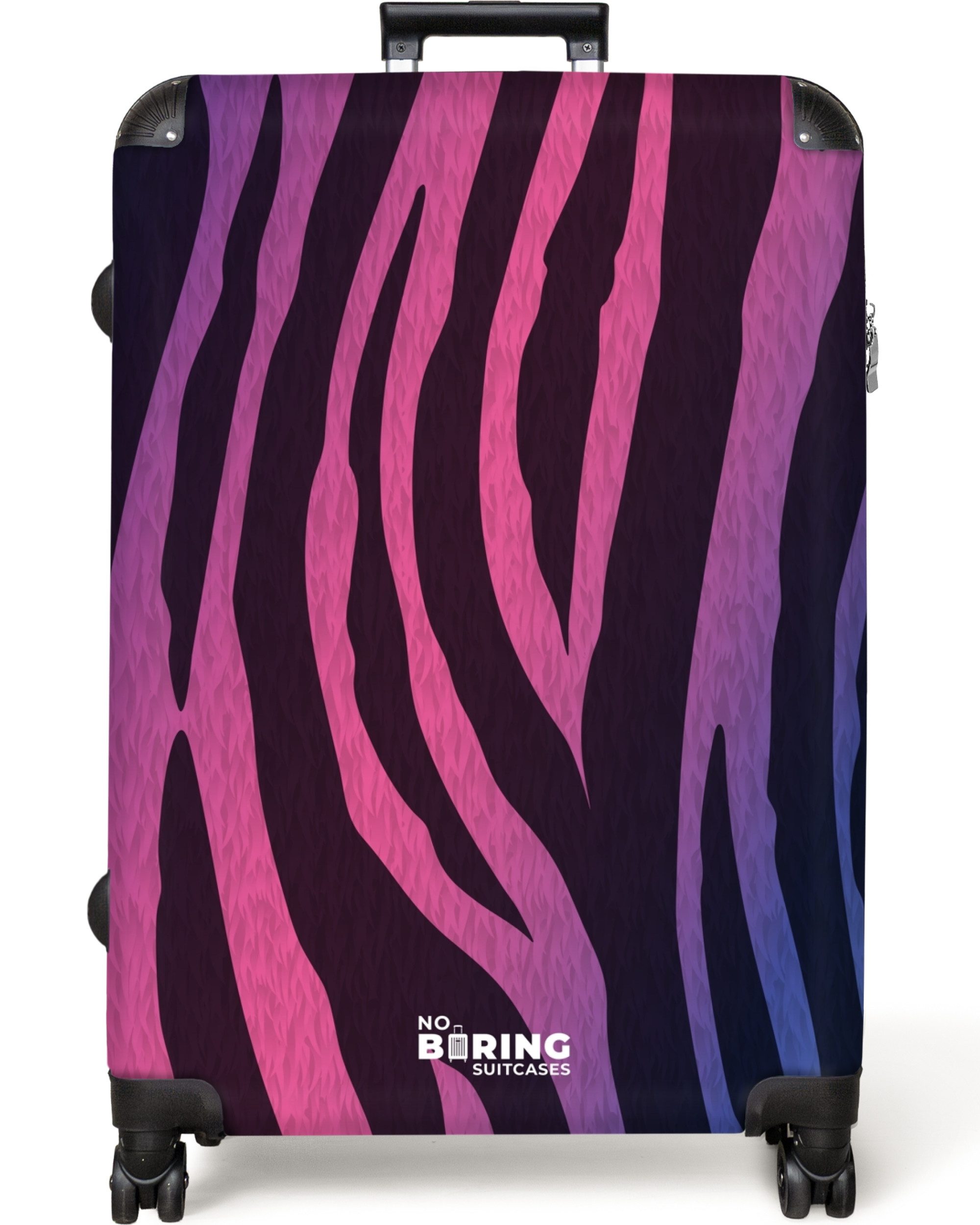NoBoringSuitcases.com© Hartschalen-Trolley Zebramuster mit rosa und lila 77 cm - 98 L, 8 Rollen, Hartschalenkoffer Groß für 30kg, Frauen Reisekoffer Trolley