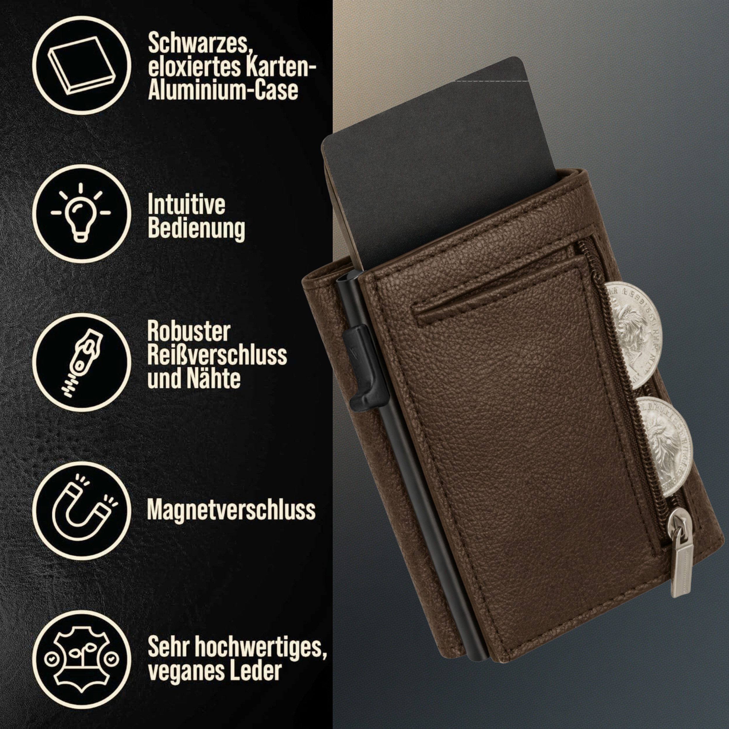 S&T Design Brieftasche S&T Design RFID Blocker Cardholder Slim Wallet Herren veganem Leder (S&T Design portemonnaie, 1-tlg., Mit Geschenk verpackung), 11 Kartenfächer Münzfach Bargeld mit Reisverschluss Magnetisch Klein