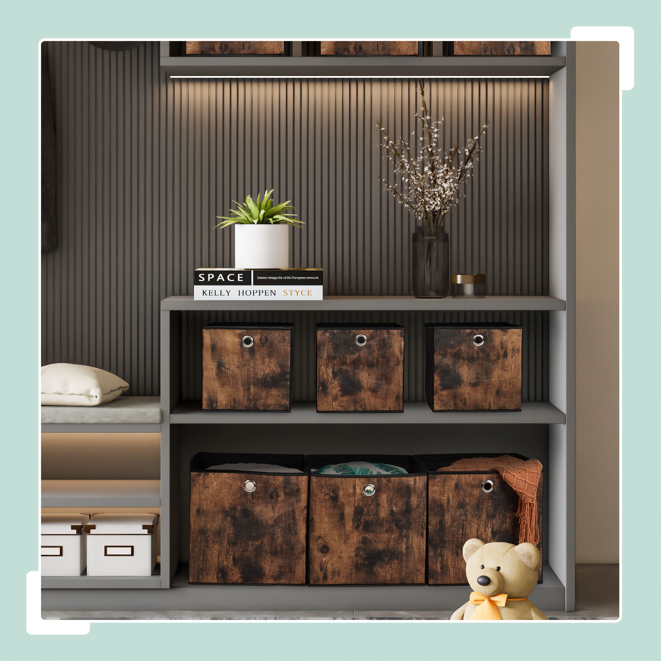 relaxdays Aufbewahrungsbox Stoff Aufbewahrungsbox Holzoptik 6er günstig online kaufen