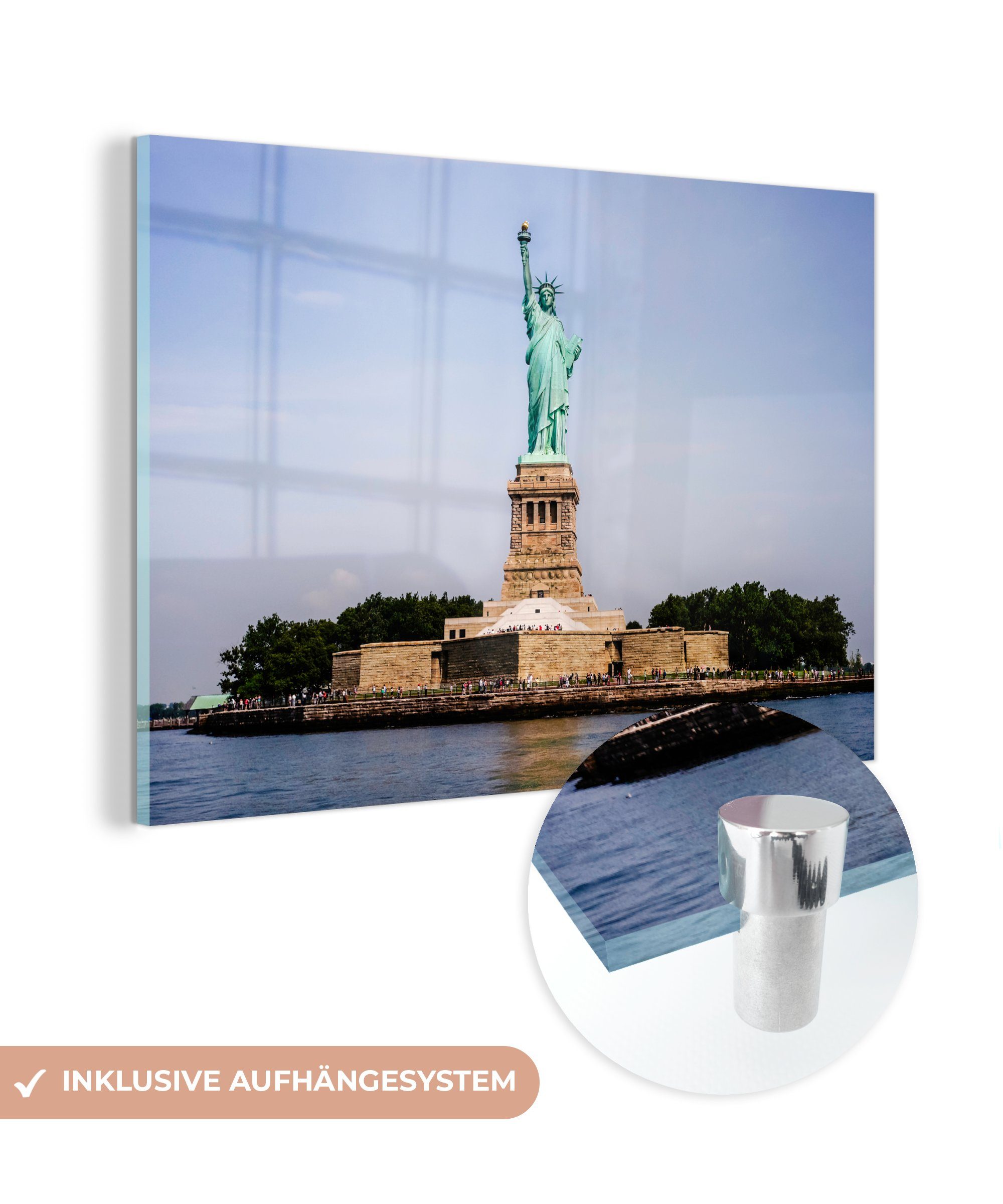 MuchoWow Acrylglasbild Die amerikanische Freiheitsstatue auf Liberty Island New York, (1 St), Acrylglasbilder Wohnzimmer & Schlafzimmer