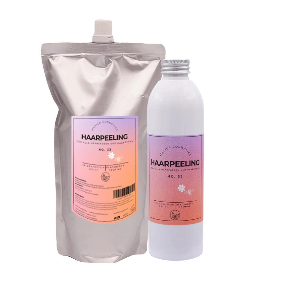 Matica Cosmetics Kopfhautpeeling Haarpeeling NO. 33 – Blackberry-Jasmin - mit Nachfüllpack, 2-tlg., Mit natürlichem Meersalz und Bienenwachs