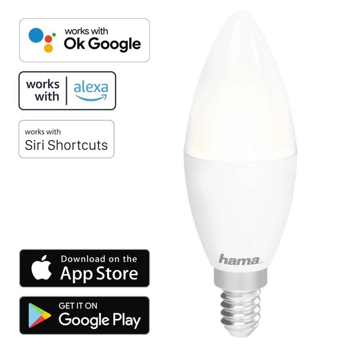 Hama Hängeleuchten »WLAN LED-Lampe E14 4,5W 25W Kerze Dimmbar«, WiFi  Verbindung, 4,5W = 25W Birne, Smart Home, App-Steuerung auch  Sprachsteuerung passend für Amazon Alexa und Ok Google Assistent