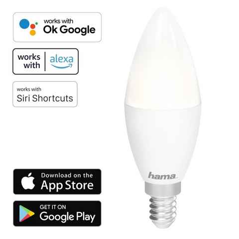 Hama Hängeleuchten WLAN LED-Lampe E14 4,5W 25W Kerze Dimmbar, WiFi Verbindung, 4,5W = 25W Birne, Smart Home, App-Steuerung auch Sprachsteuerung passend für Amazon Alexa und Ok Google Assistent