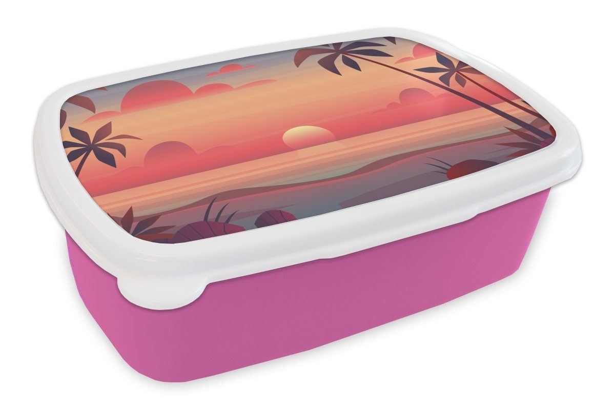 rosa Retro Lunchbox - - Strand Kunststoff Brotdose für MuchoWow Erwachsene, (2-tlg), Sonne, Mädchen, Kunststoff, Snackbox, Brotbox Kinder,