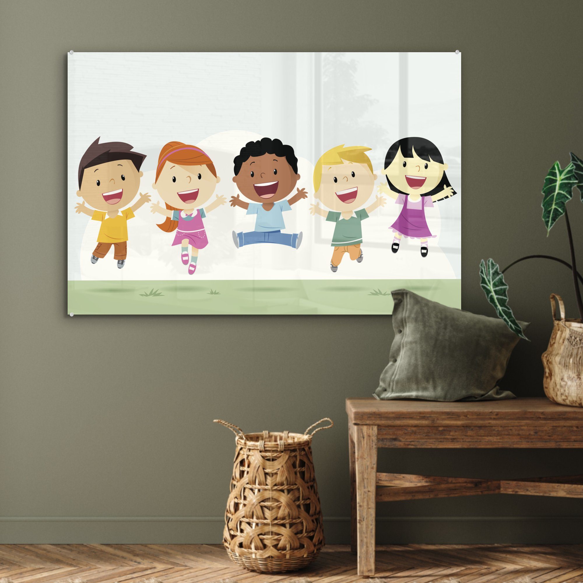 MuchoWow Acrylglasbild Illustration von Kindern, glücklichen St), (1 Wohnzimmer Acrylglasbilder Schlafzimmer &