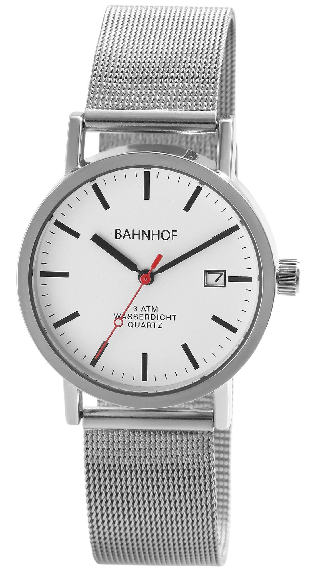 Bahnhof Quarzuhr 2310005 Bahnhofsuhr mit Milanesearmband aus Edelstahl günstig online kaufen