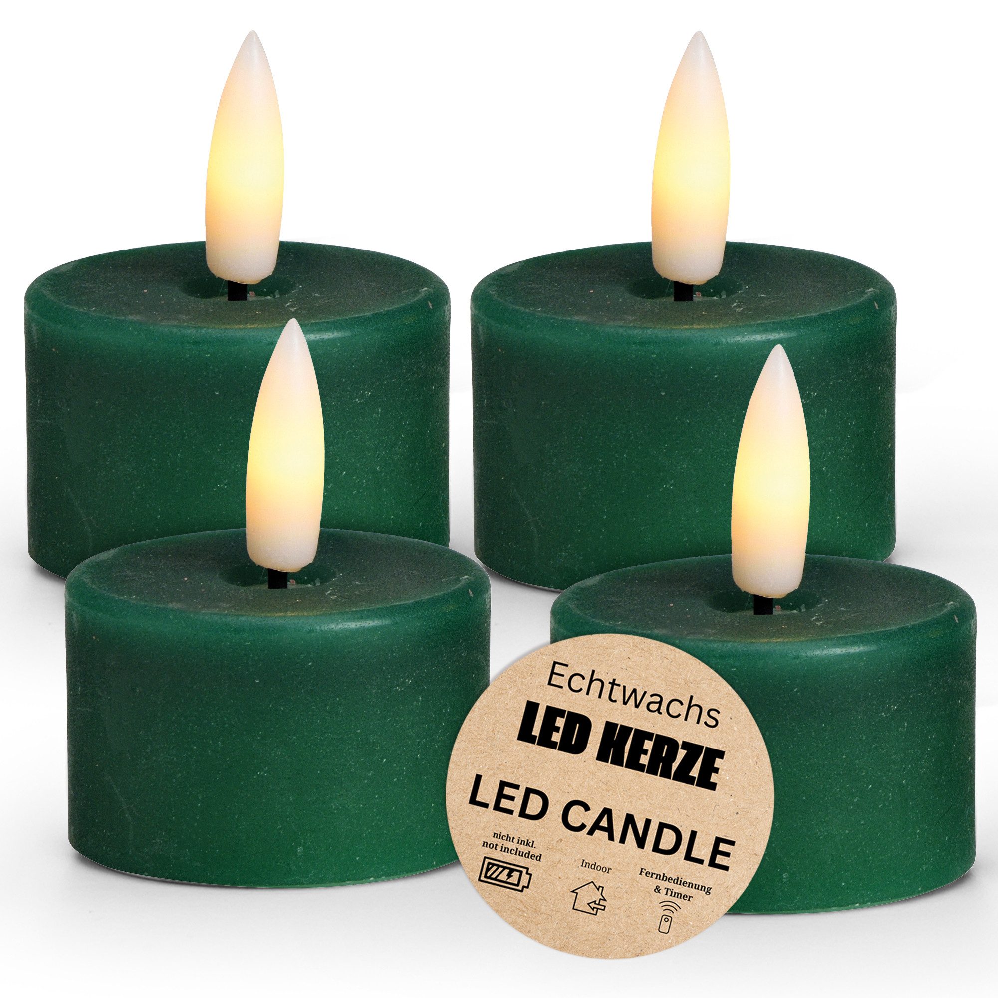 Tafelkerze LED Teelichter 4er Set Wachs, Elektrische flackernde Kerze, Grün