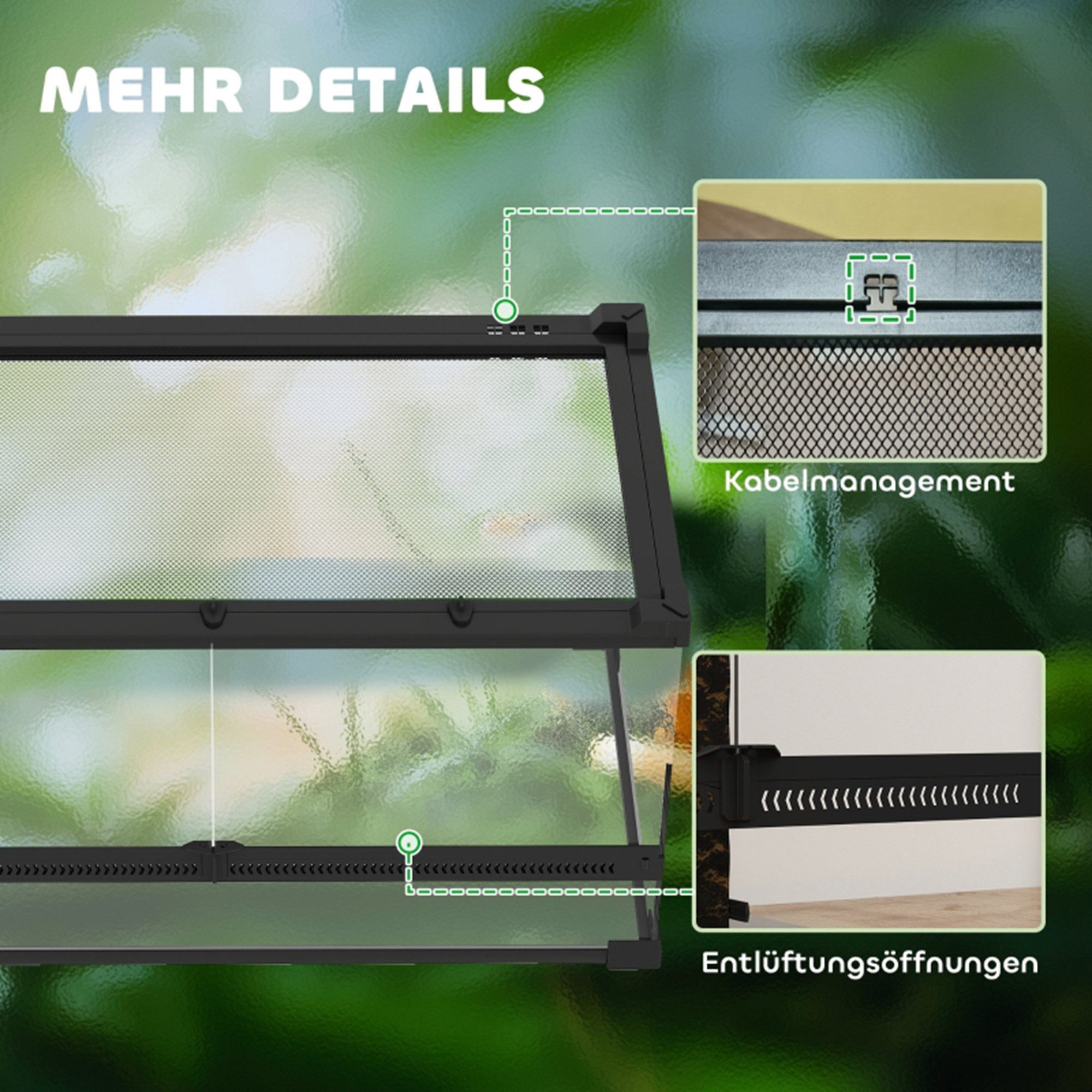 MC Star Terrarium Glas-Terrarium für Reptilien, erhöhter & wasserdichter Boden